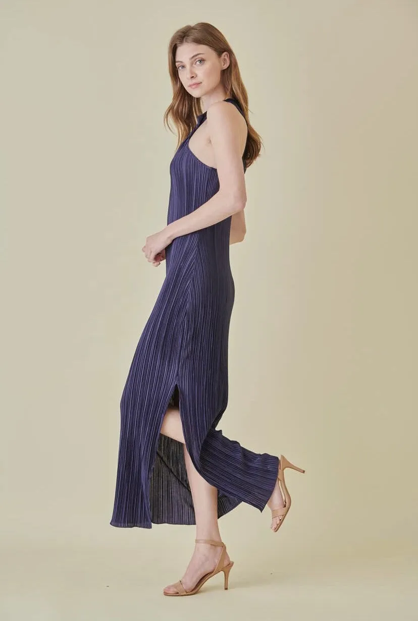 Navy Plisse Twist Front Maxi