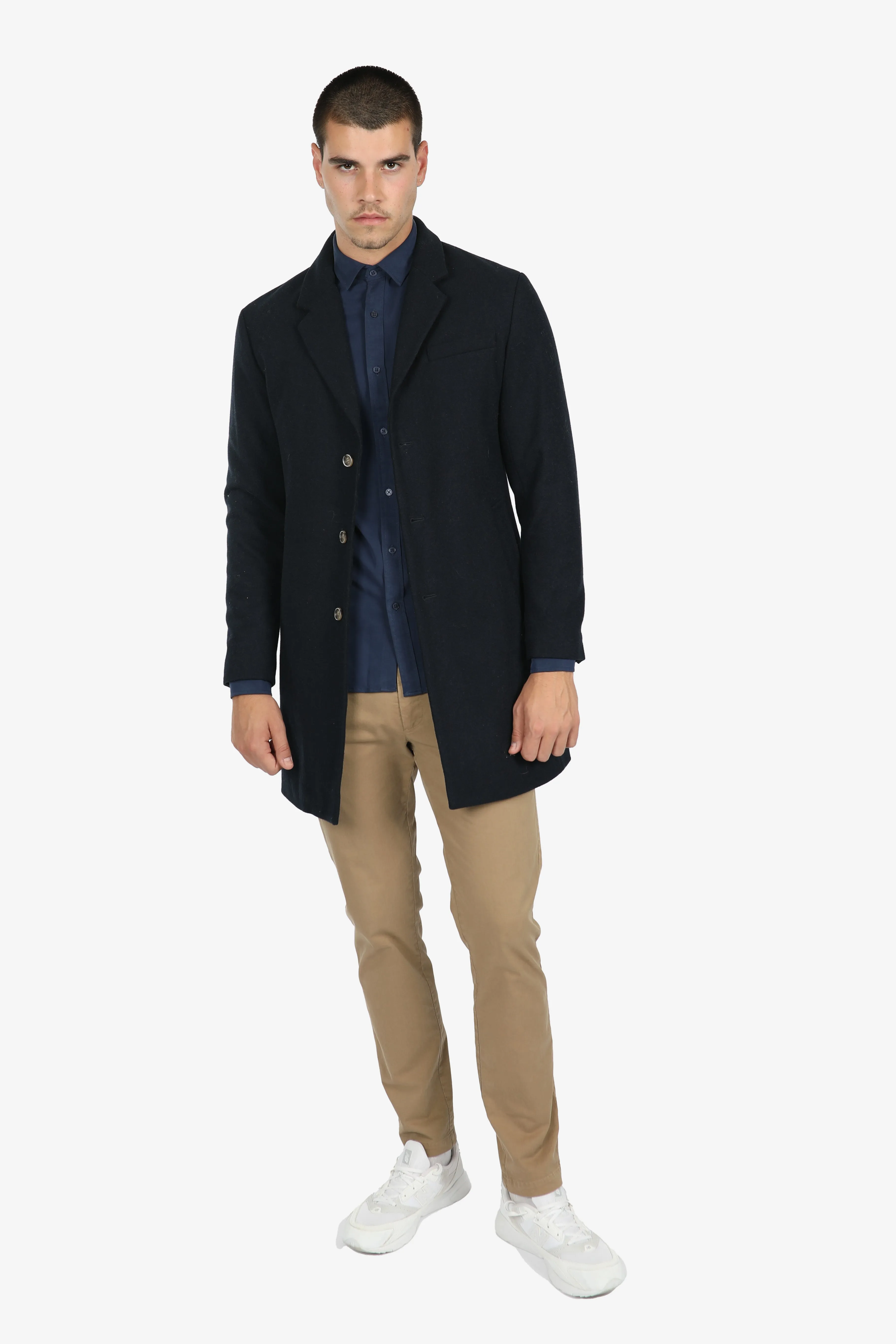 Navy Wool Blend Padded Coat