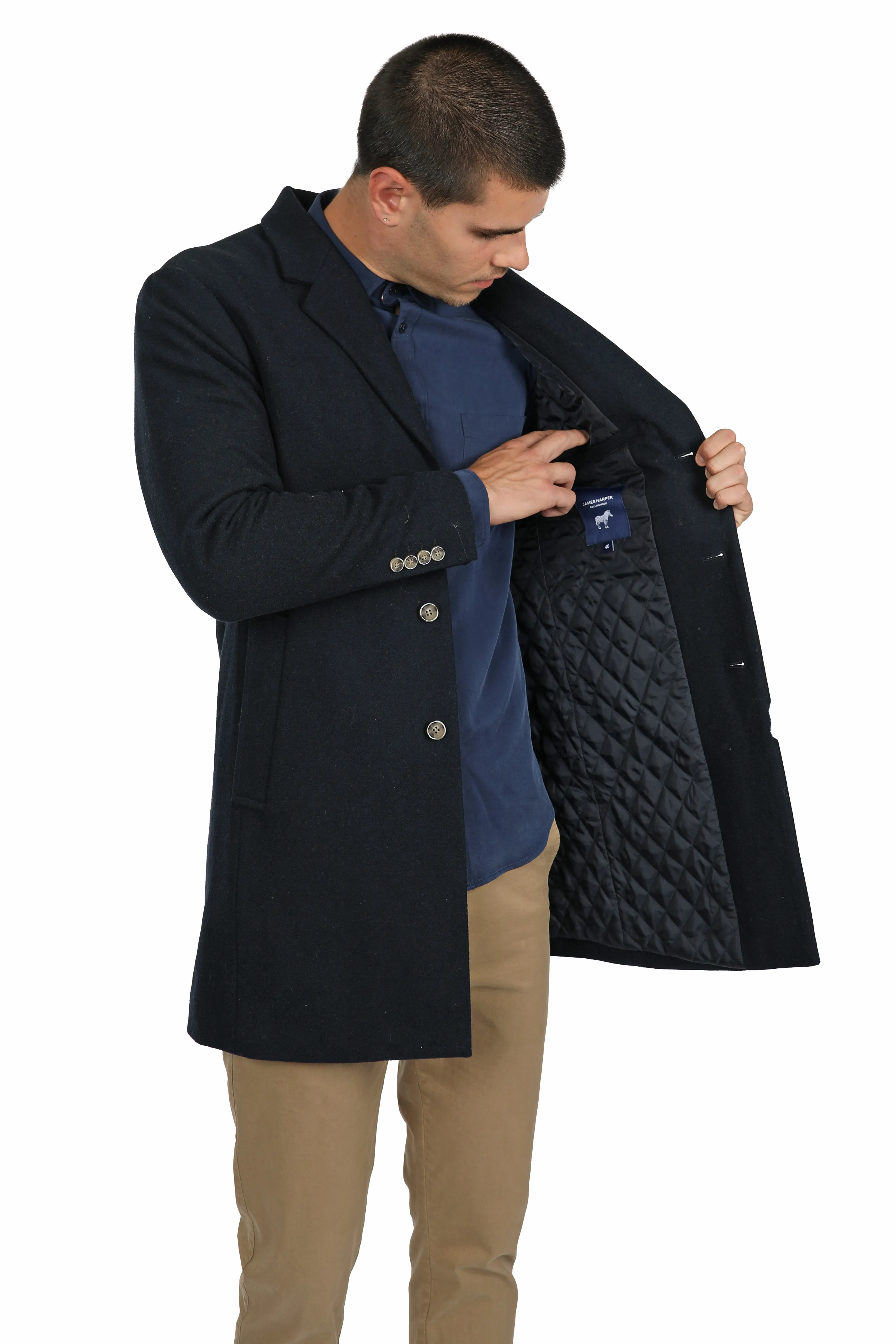 Navy Wool Blend Padded Coat