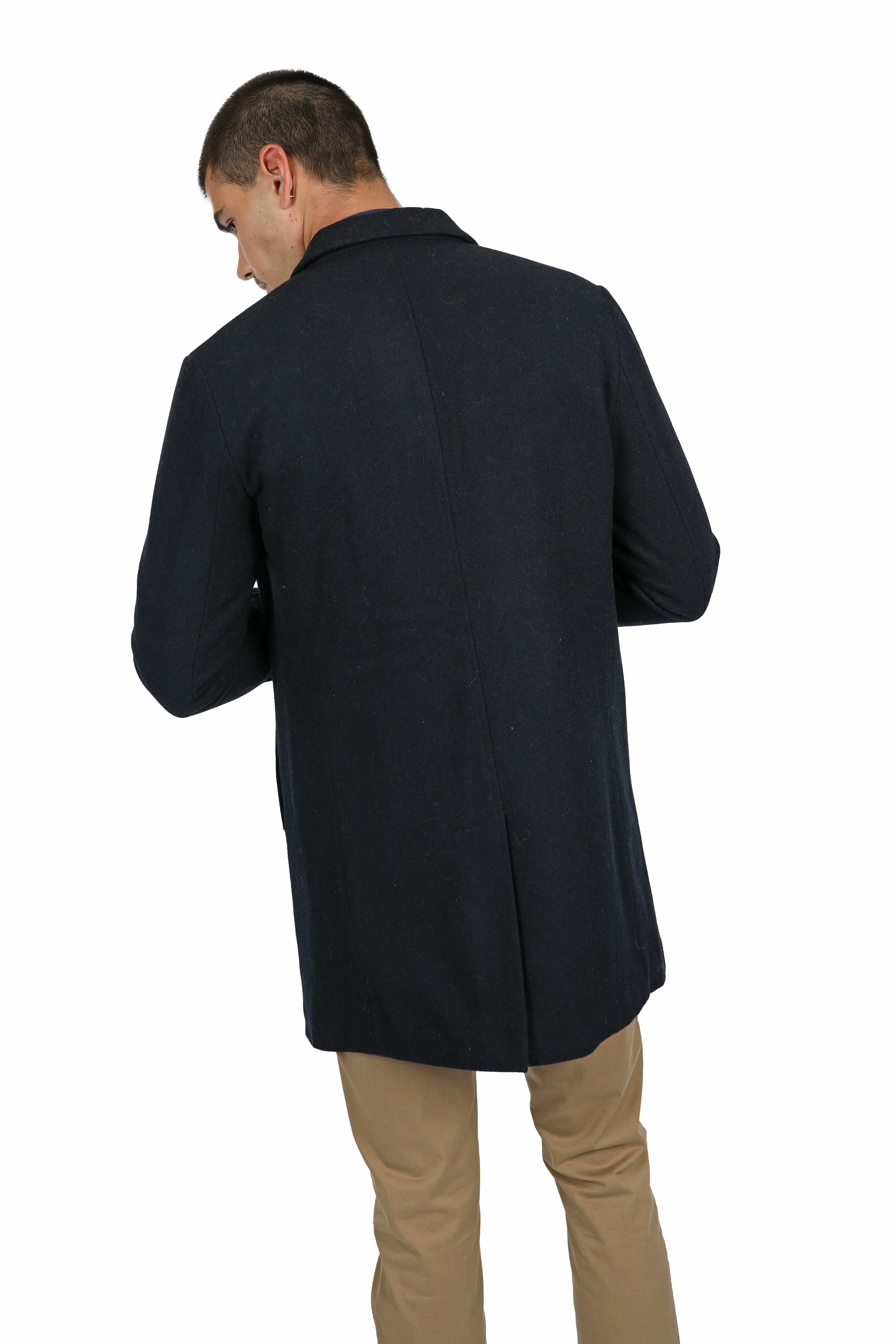 Navy Wool Blend Padded Coat