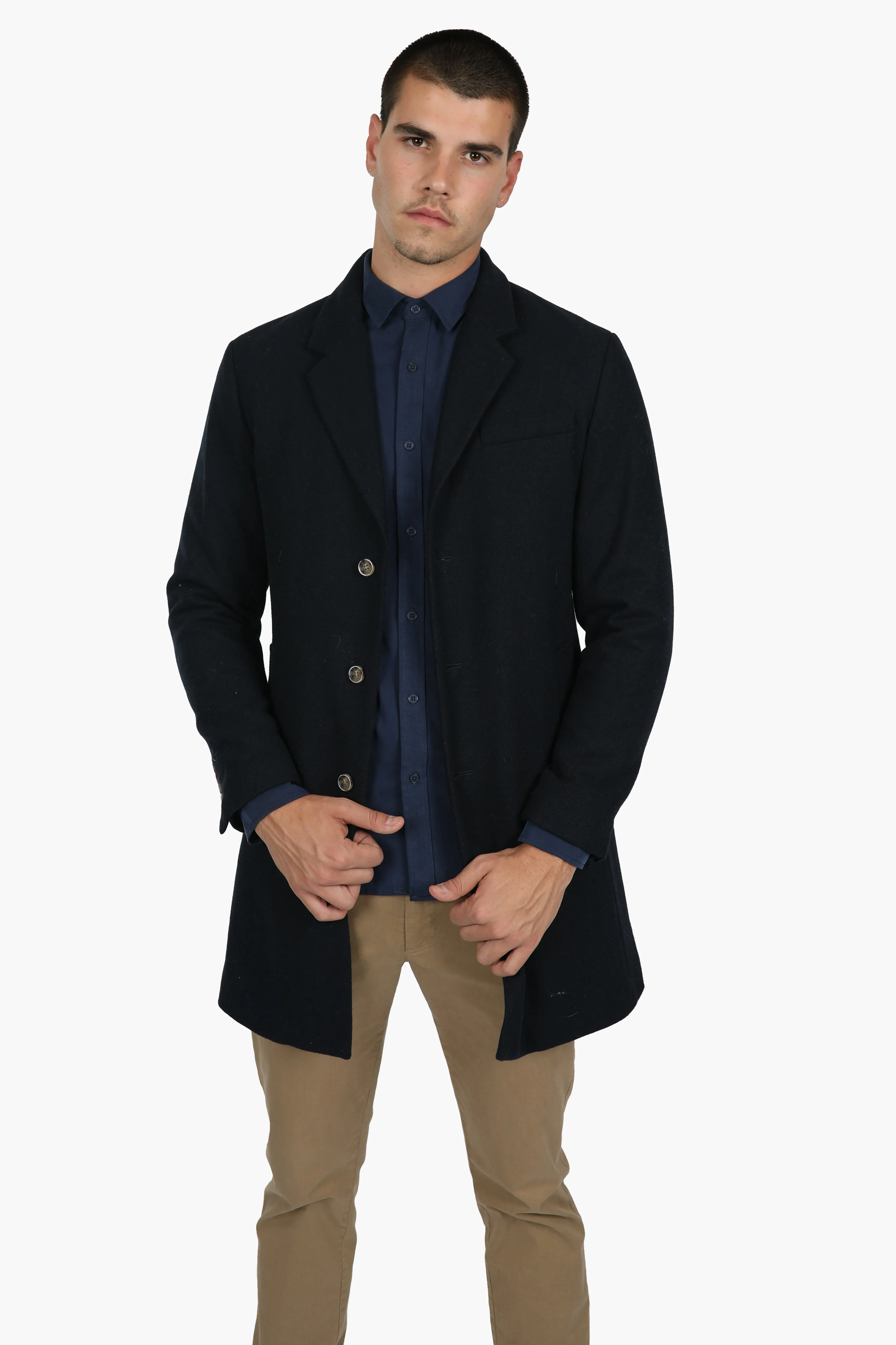 Navy Wool Blend Padded Coat