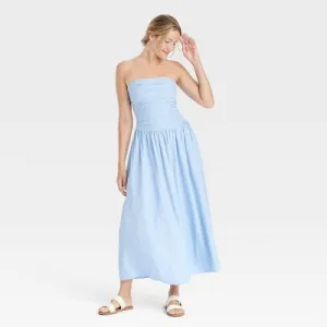 New - Women's Ruched Maxi A-Line Dress - Universal Thread Blue M