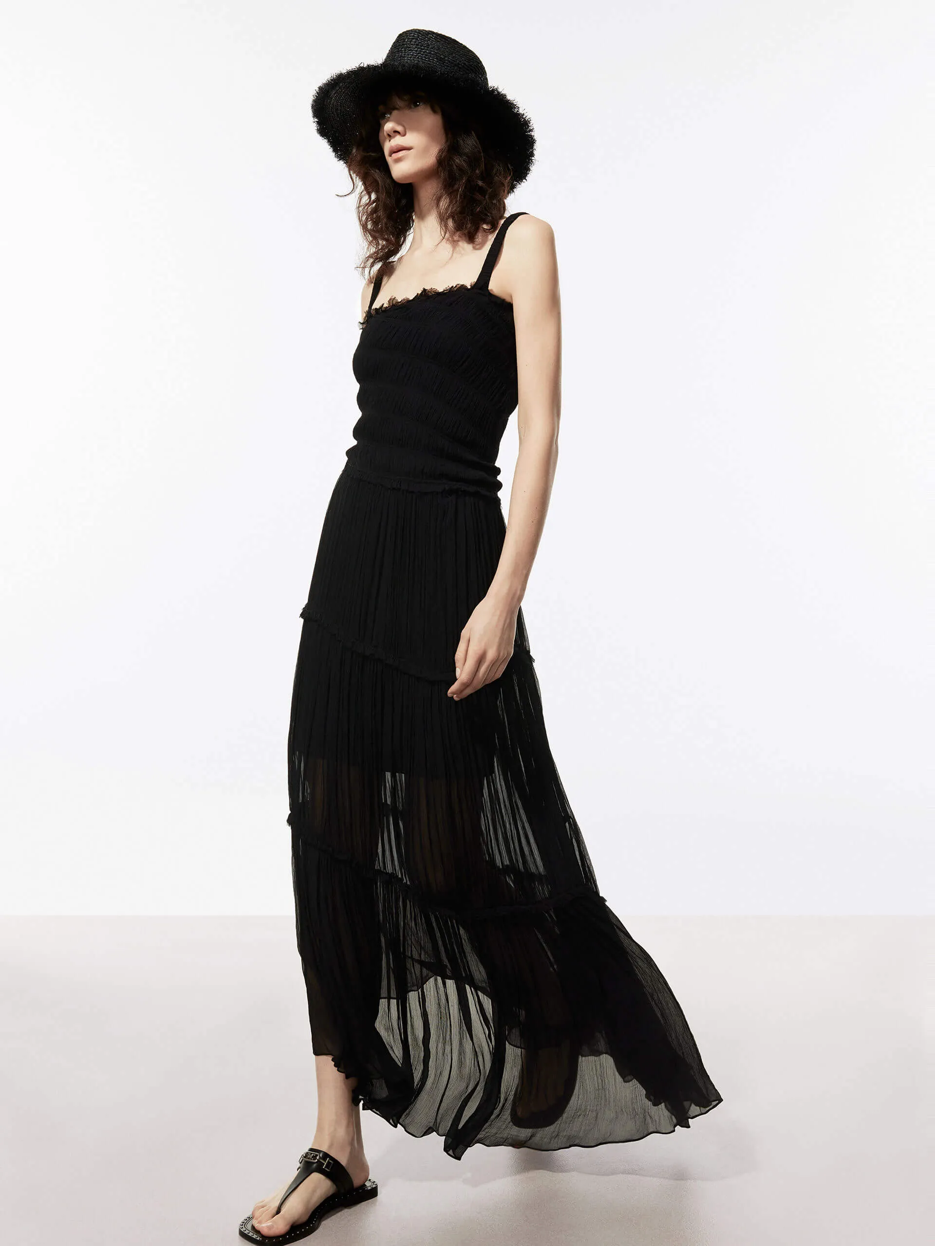 Pleated Detail Chiffon Dress