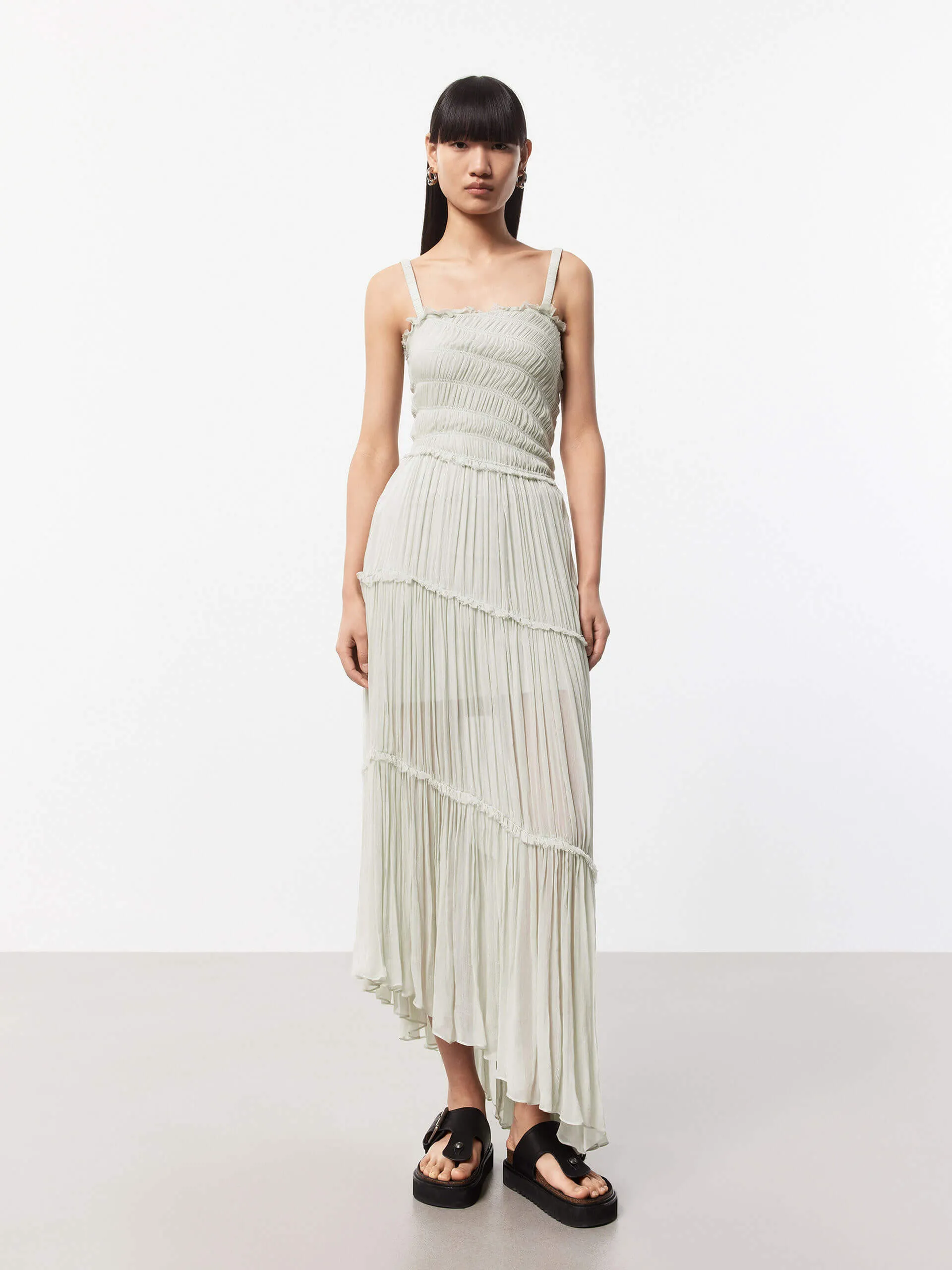 Pleated Detail Chiffon Dress