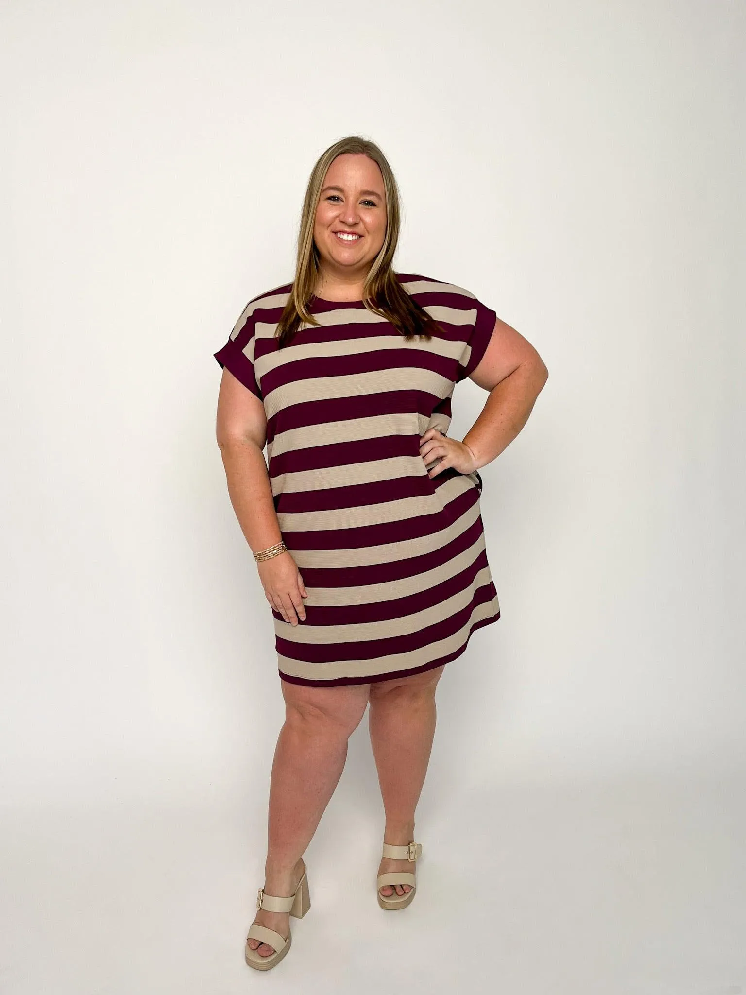 Plum & Oatmeal Striped Knit Dress