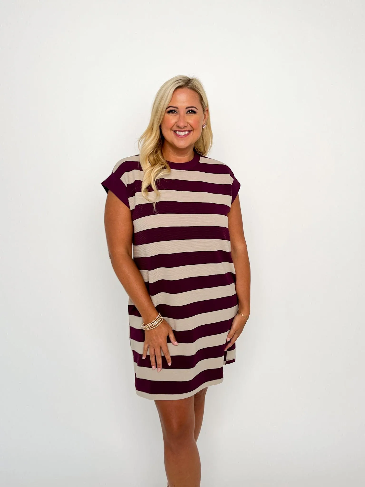 Plum & Oatmeal Striped Knit Dress