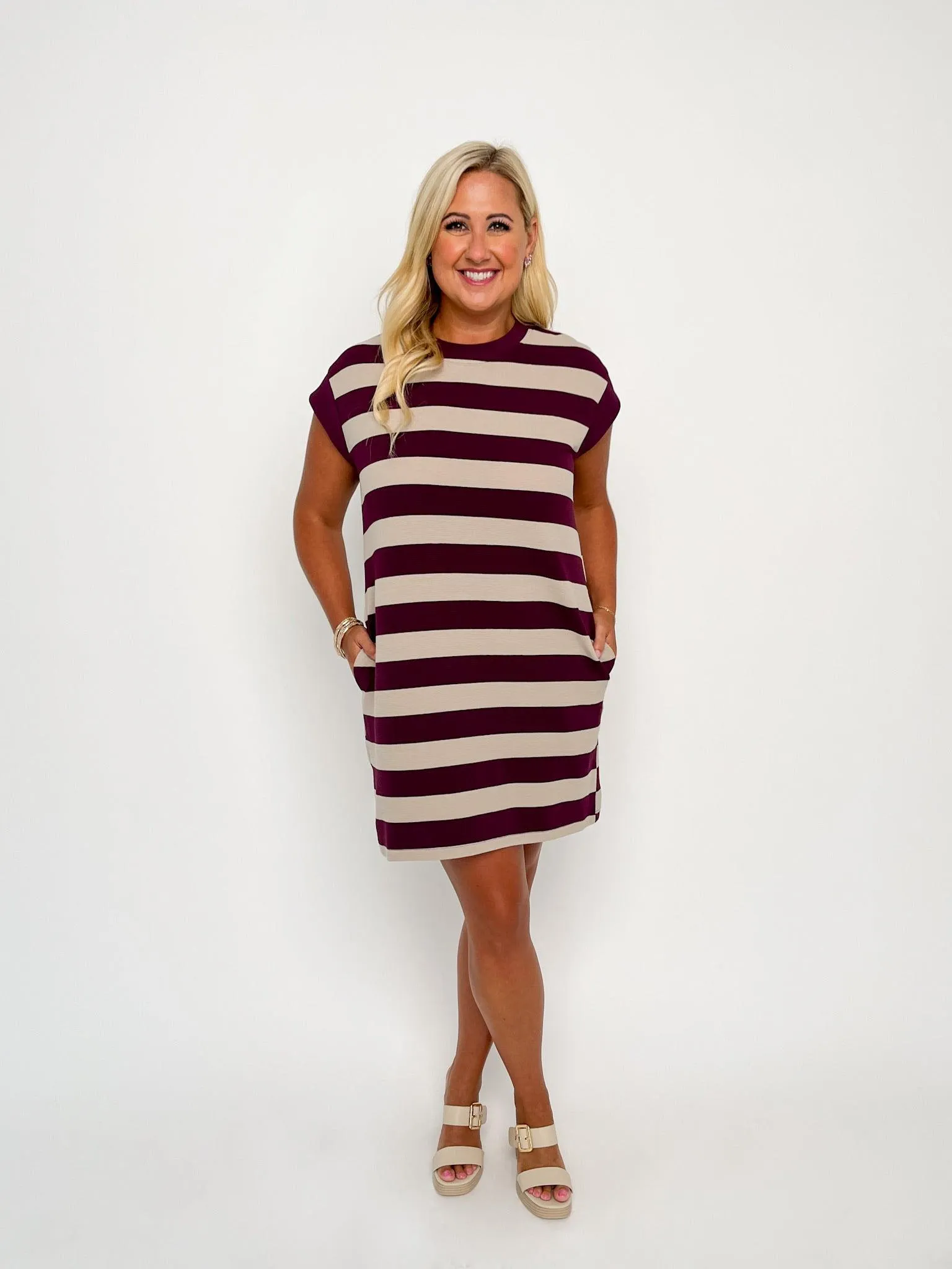 Plum & Oatmeal Striped Knit Dress