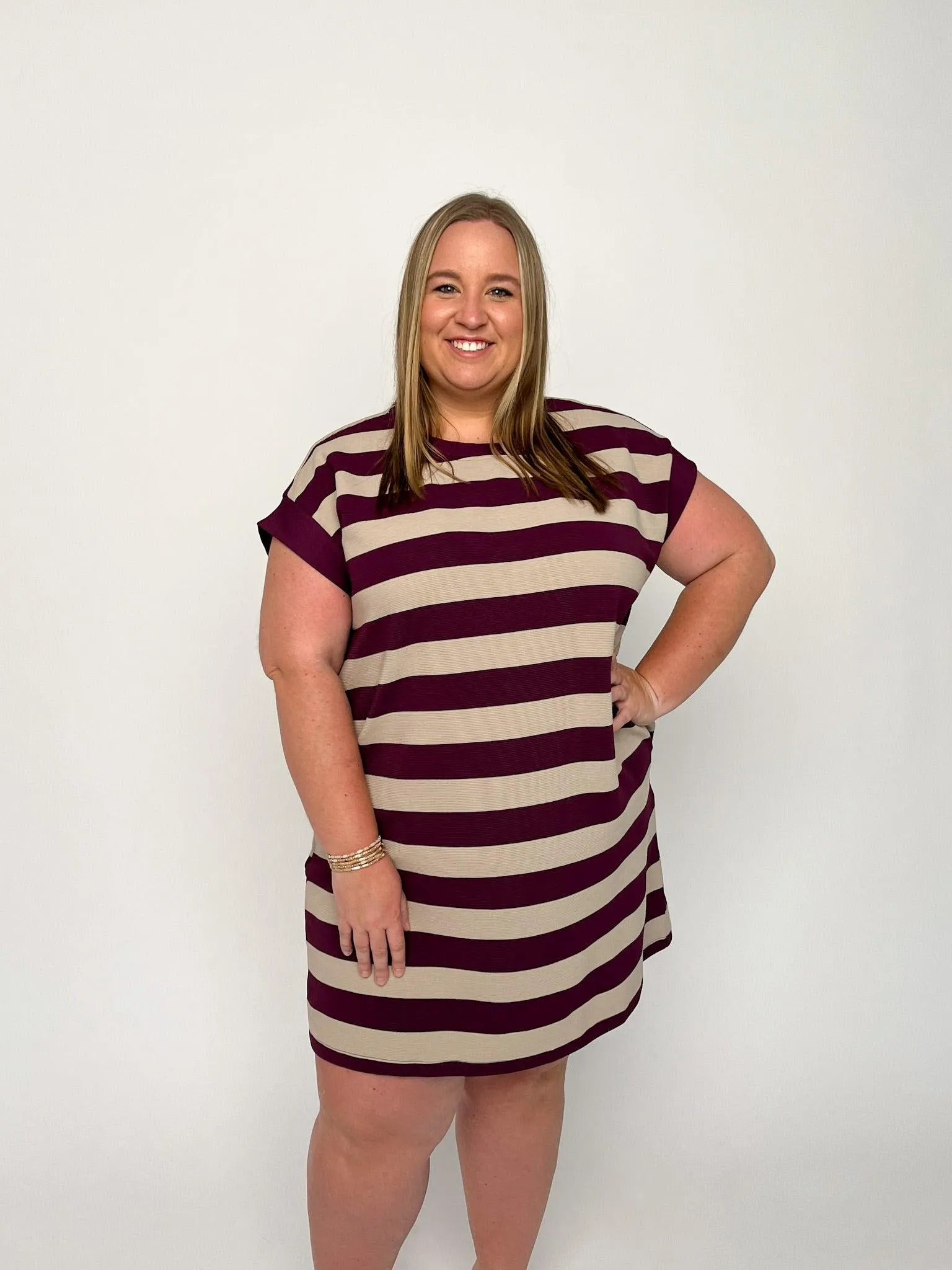 Plum & Oatmeal Striped Knit Dress