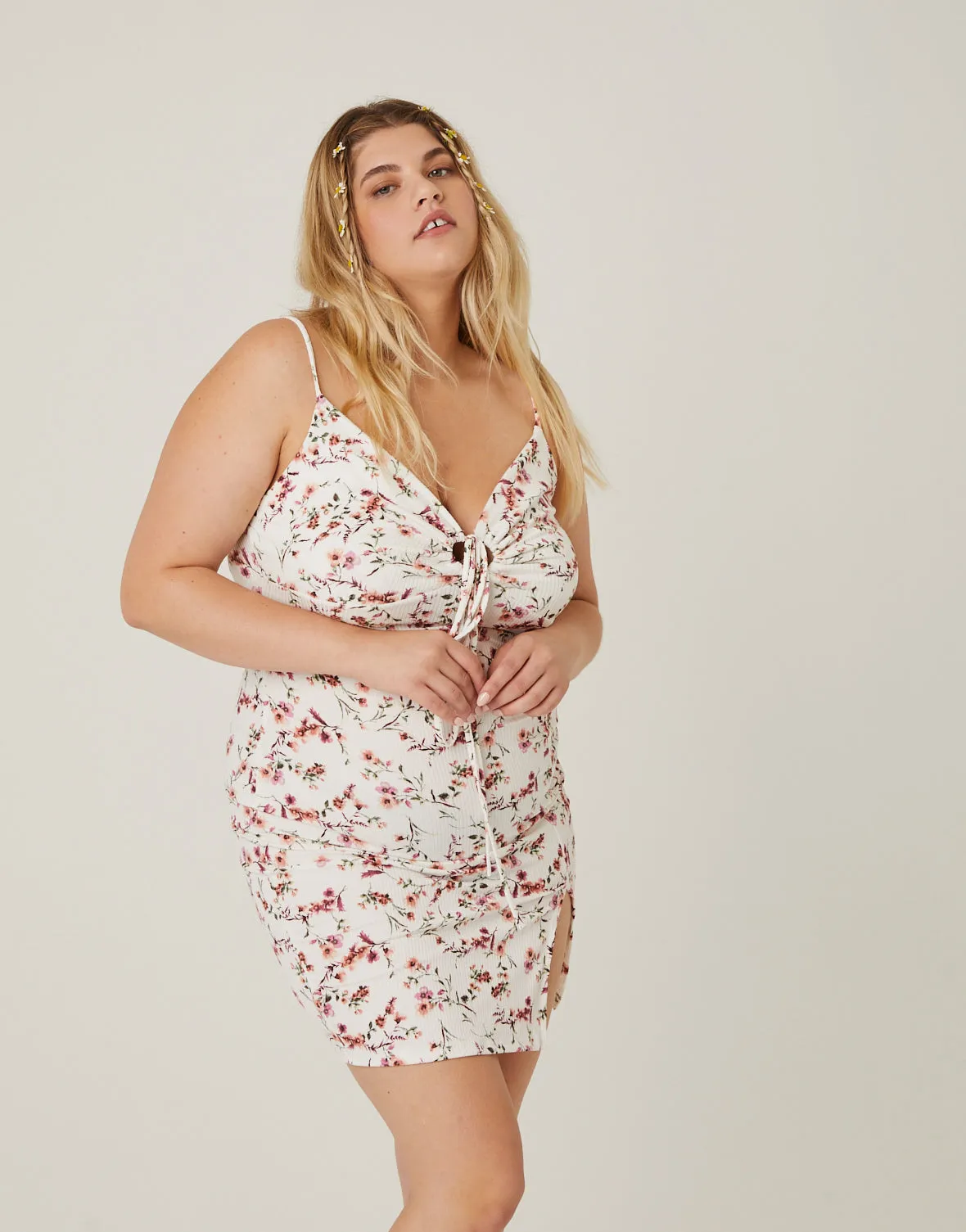 Plus Size Floral Cut Out Mini Dress