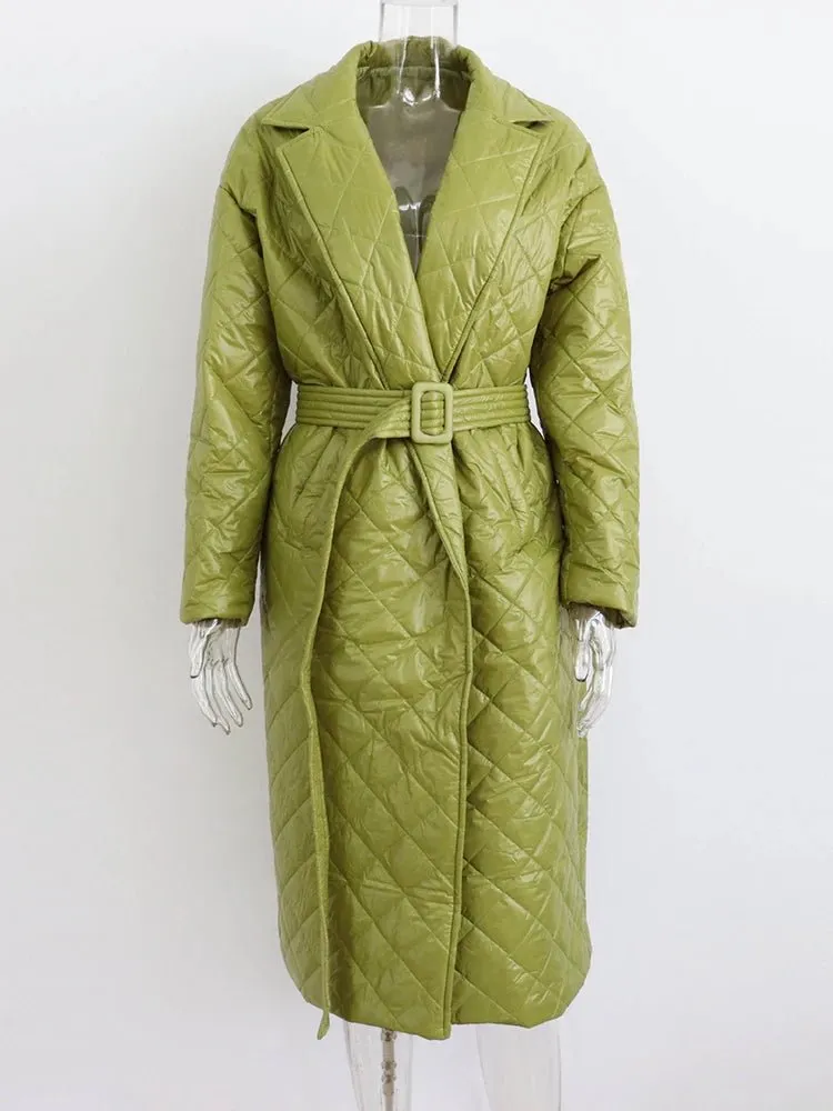 Pre Order:  Soft Sheen Quilted Belted Coat