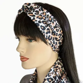 Premium, wide turban style comfy wide jersey knit  headband, leopard print