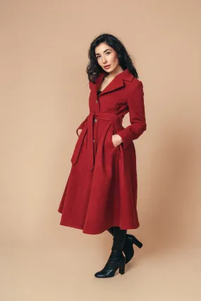 "Sloane" Coat 100% Wool Coat With Lining in Red Brick