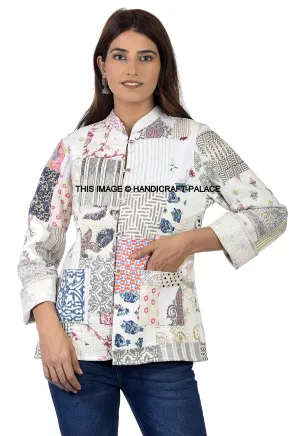 Ravaiyaa - Attitude is everything Women Reversible Floral Print Jacket Women's Quilted Jacket Girls Patchwork Decor Coat Cotton Blazer Jacket Long Sleeve (White, X-Large)