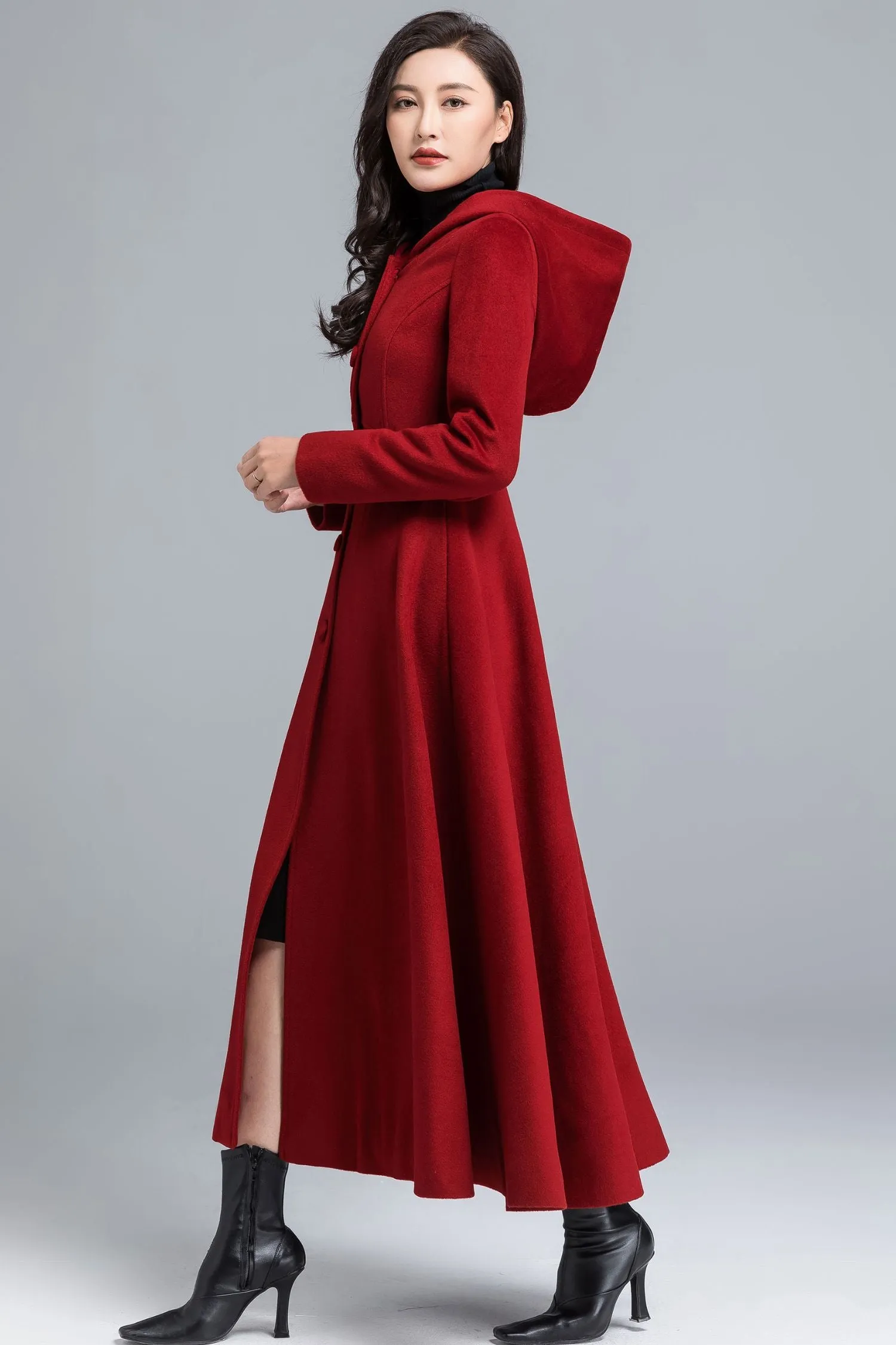 Red Long Winter Wool coat women 2483