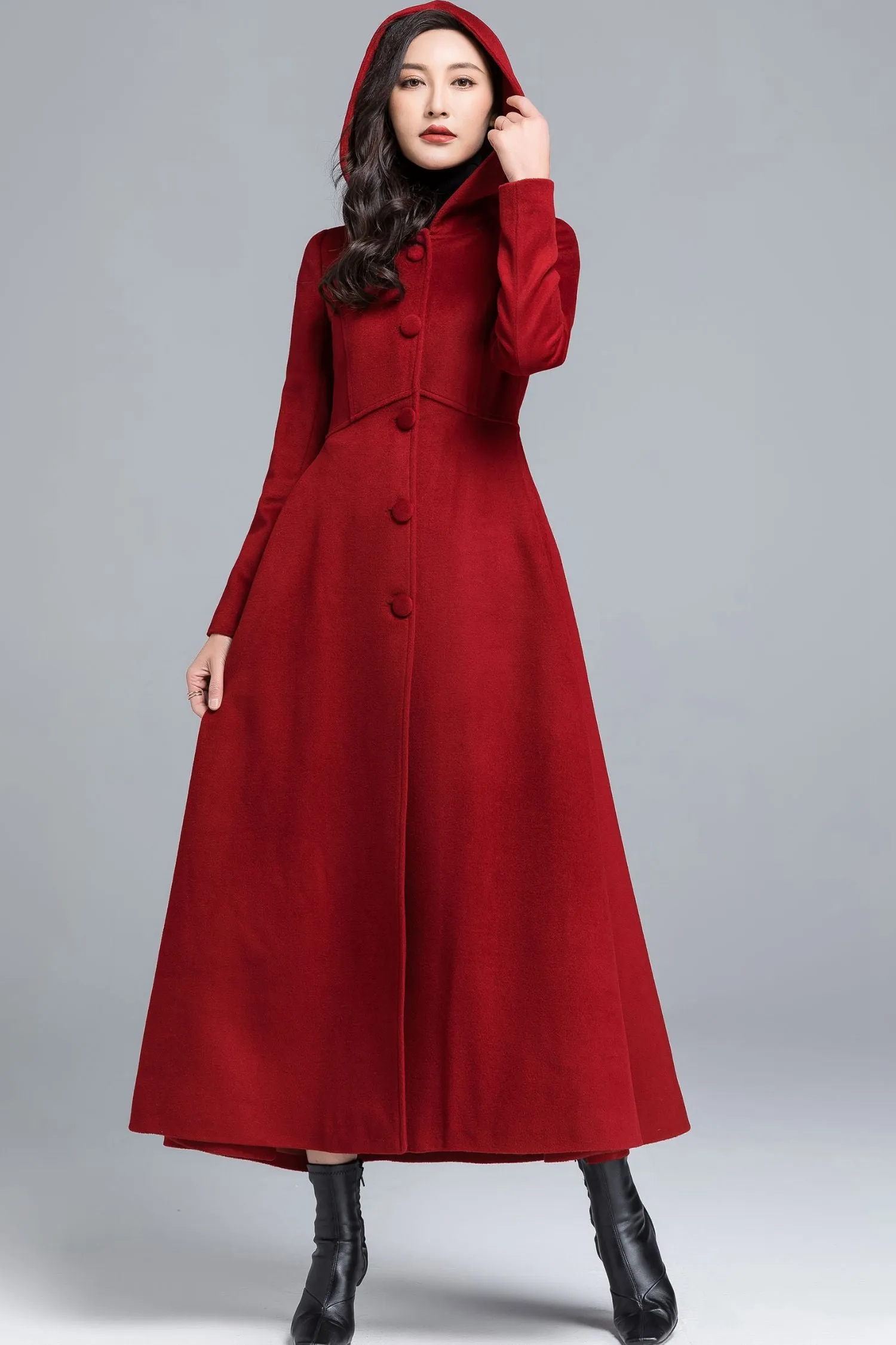 Red Long Winter Wool coat women 2483