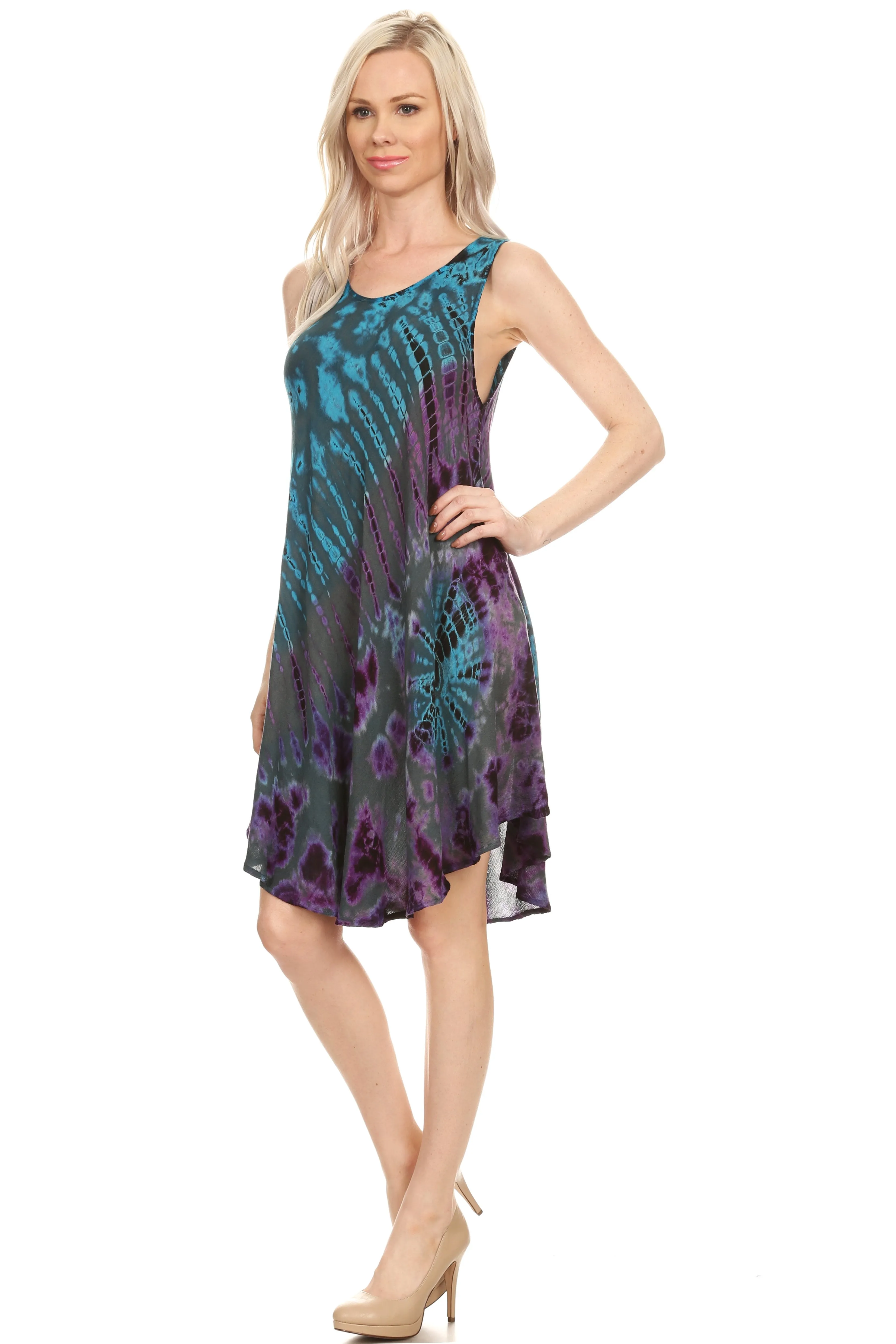 Sakkas Falani Tie Dye Sleeveless Long Tank Style Dress | Cover Up