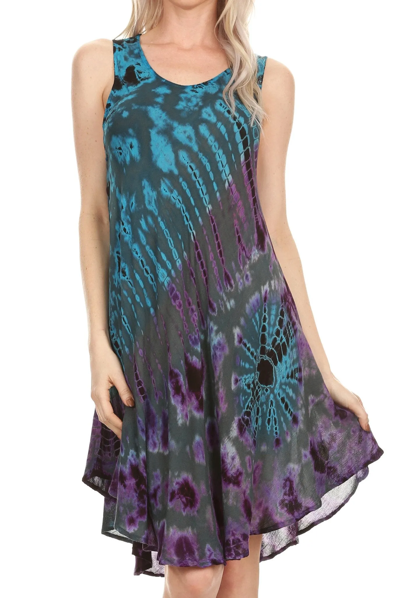 Sakkas Falani Tie Dye Sleeveless Long Tank Style Dress | Cover Up