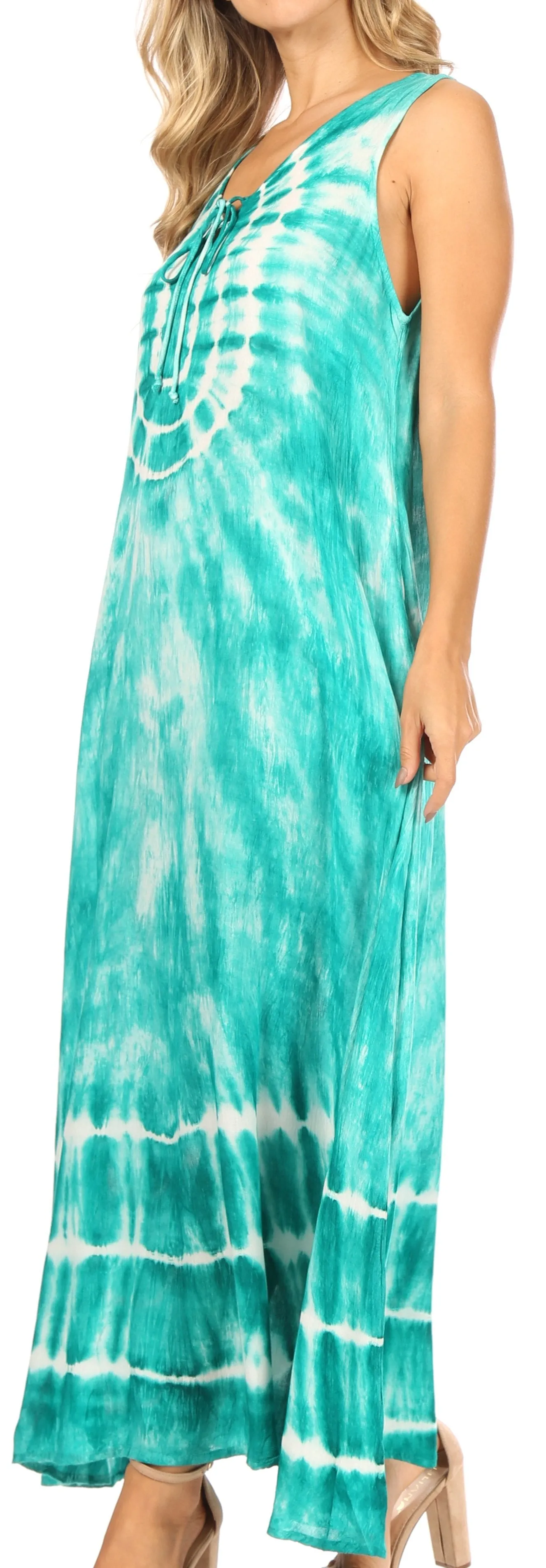 Sakkas Leonor Women's Maxi Sleeveless Tank Long Print Dress with Pockets and Ties