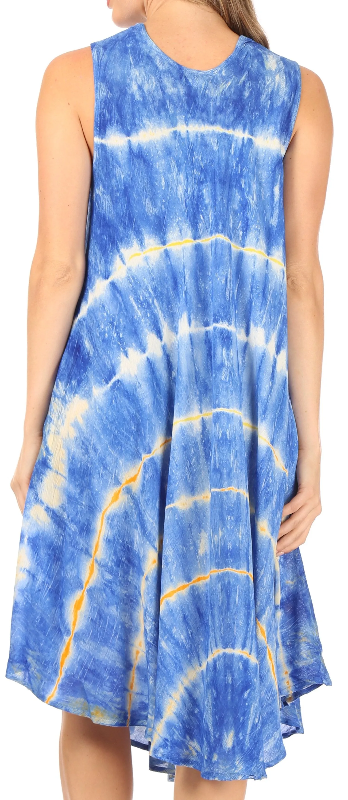 Sakkas Nora Sleeveless Embroidered Short Tie Dye Caftan Dress / Cover Up