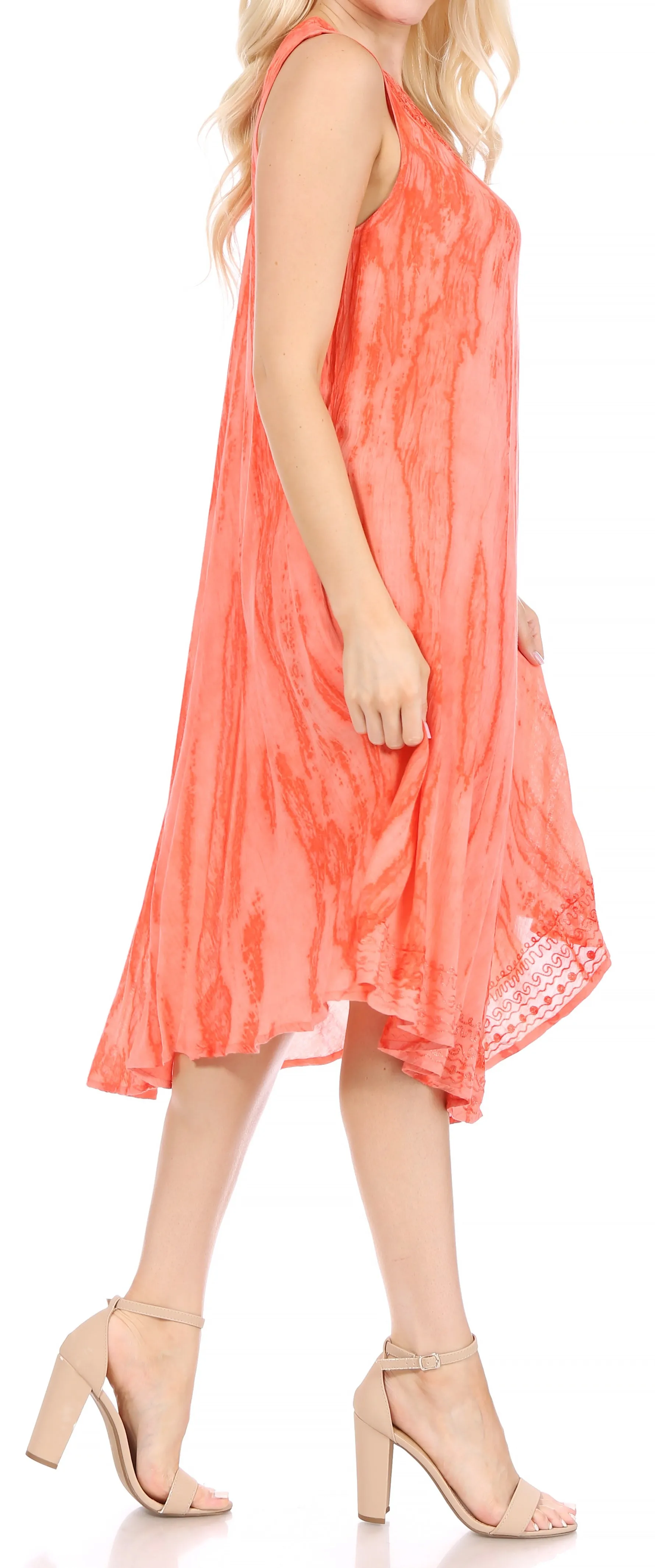 Sakkas Nora Sleeveless Embroidered Short Tie Dye Caftan Dress / Cover Up