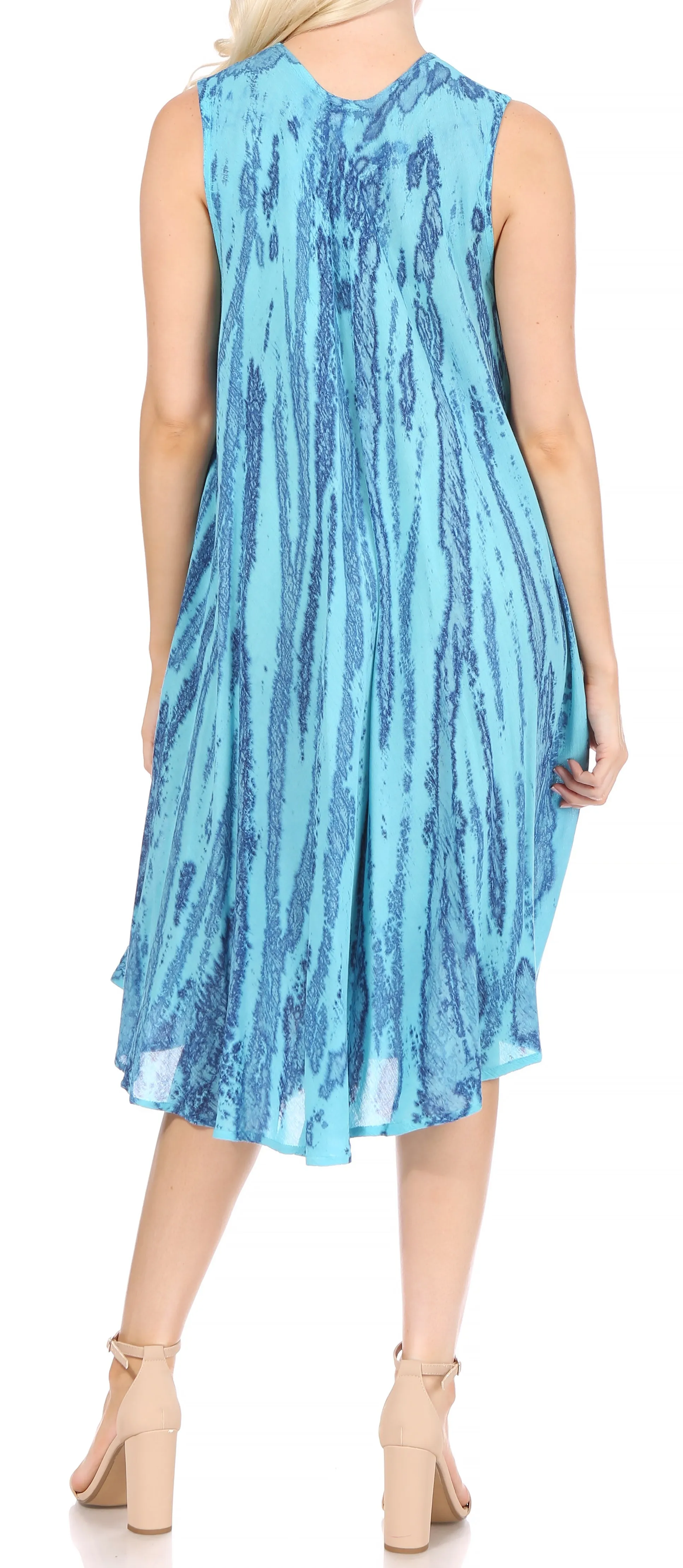 Sakkas Nora Sleeveless Embroidered Short Tie Dye Caftan Dress / Cover Up