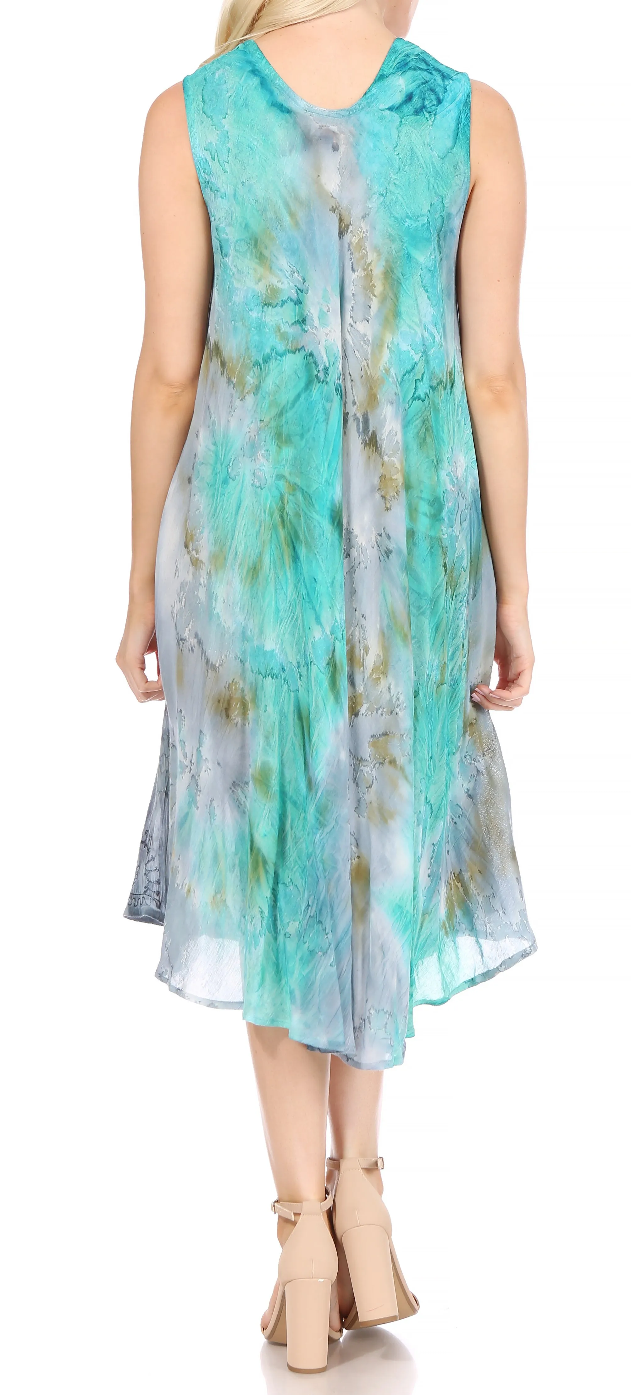 Sakkas Nora Sleeveless Embroidered Short Tie Dye Caftan Dress / Cover Up