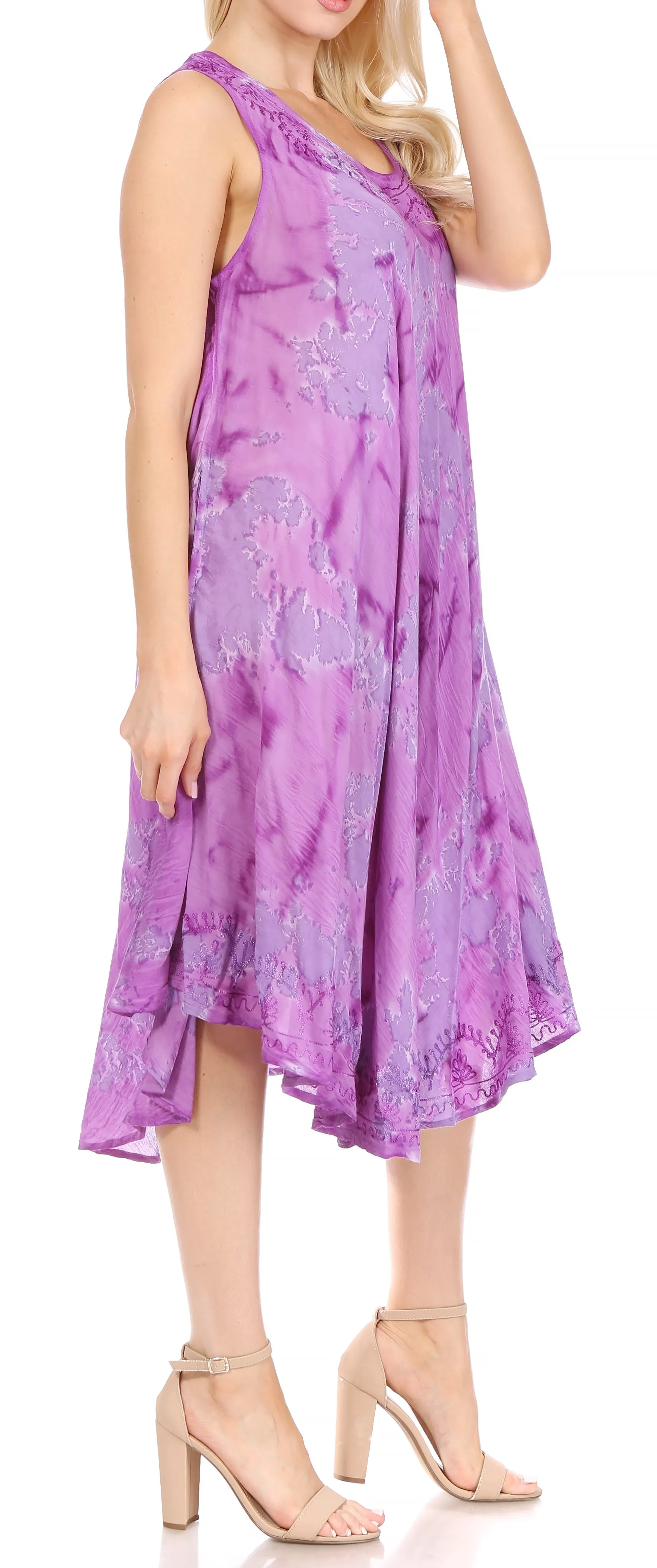 Sakkas Nora Sleeveless Embroidered Short Tie Dye Caftan Dress / Cover Up