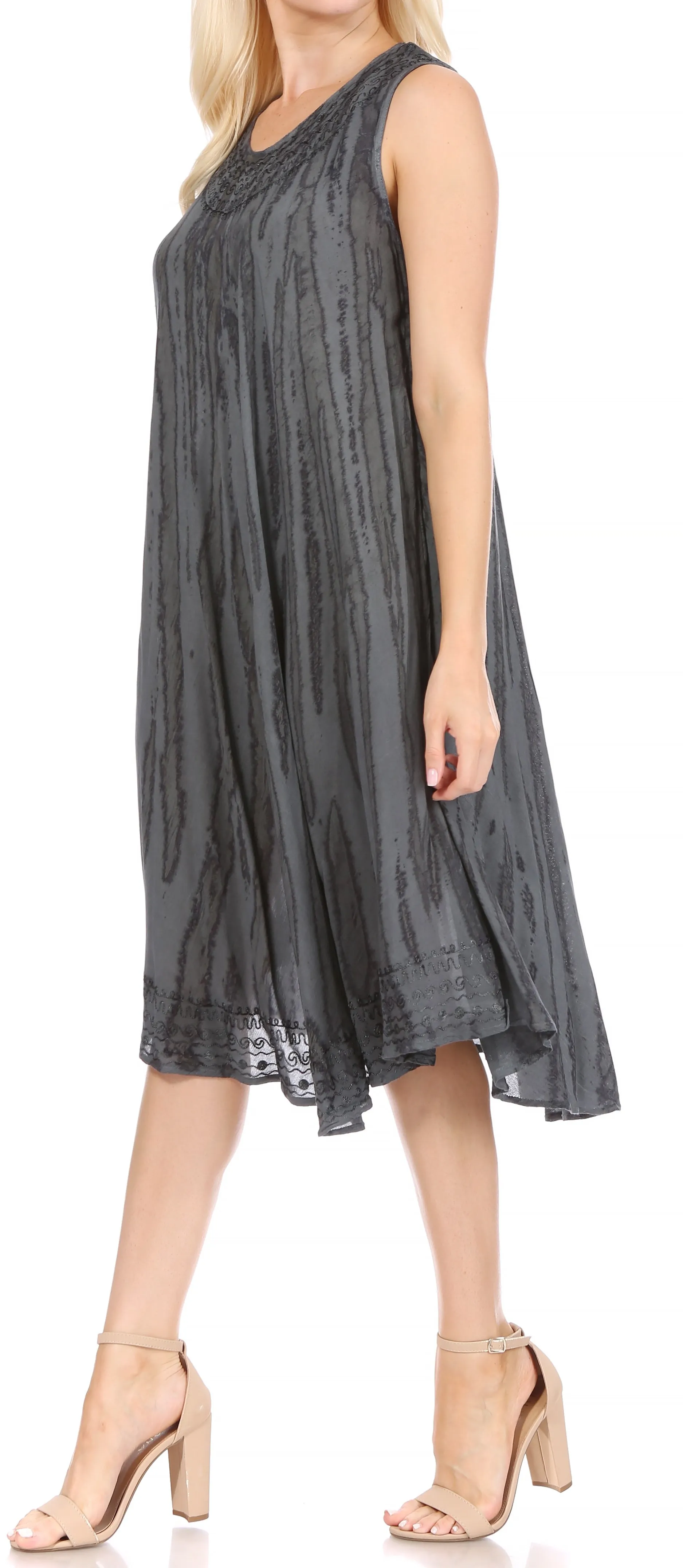 Sakkas Nora Sleeveless Embroidered Short Tie Dye Caftan Dress / Cover Up