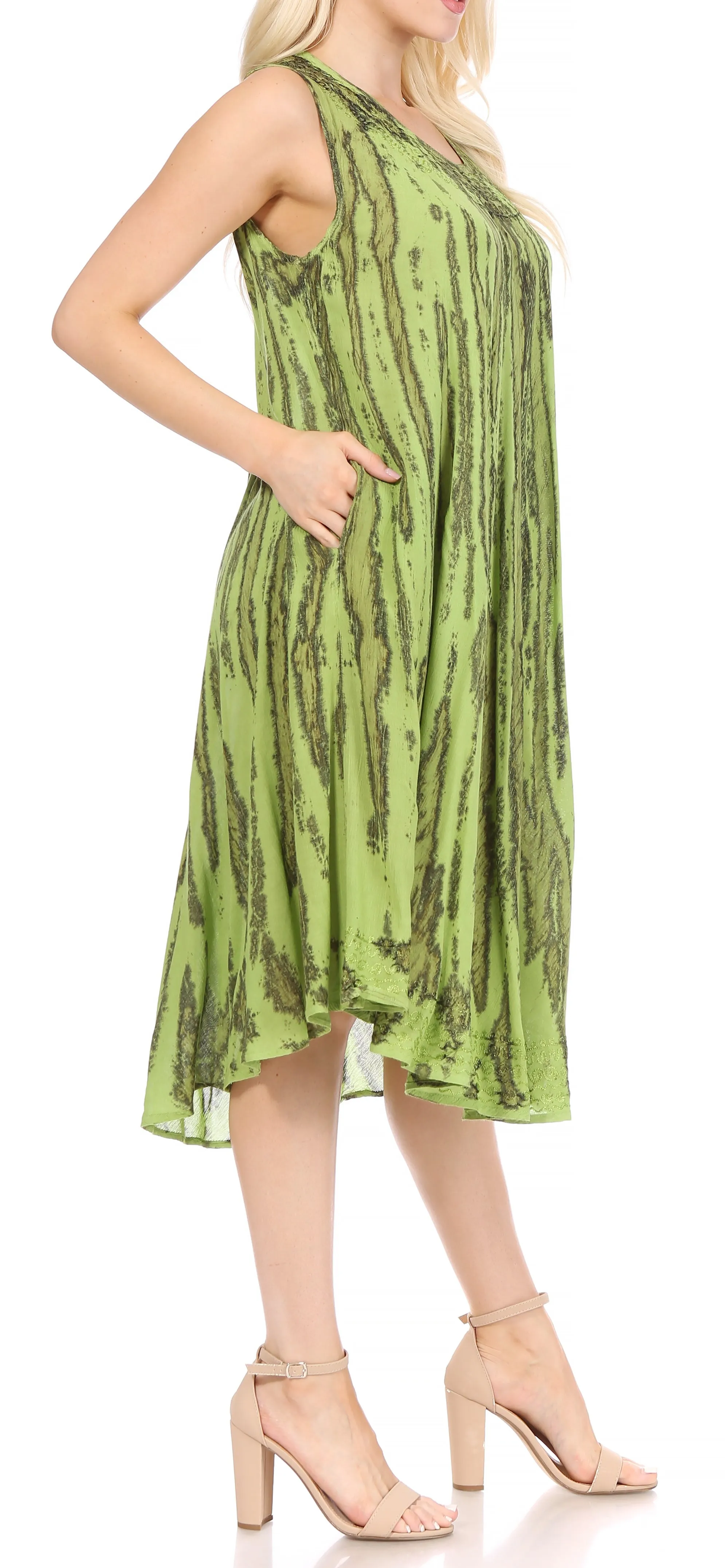 Sakkas Nora Sleeveless Embroidered Short Tie Dye Caftan Dress / Cover Up