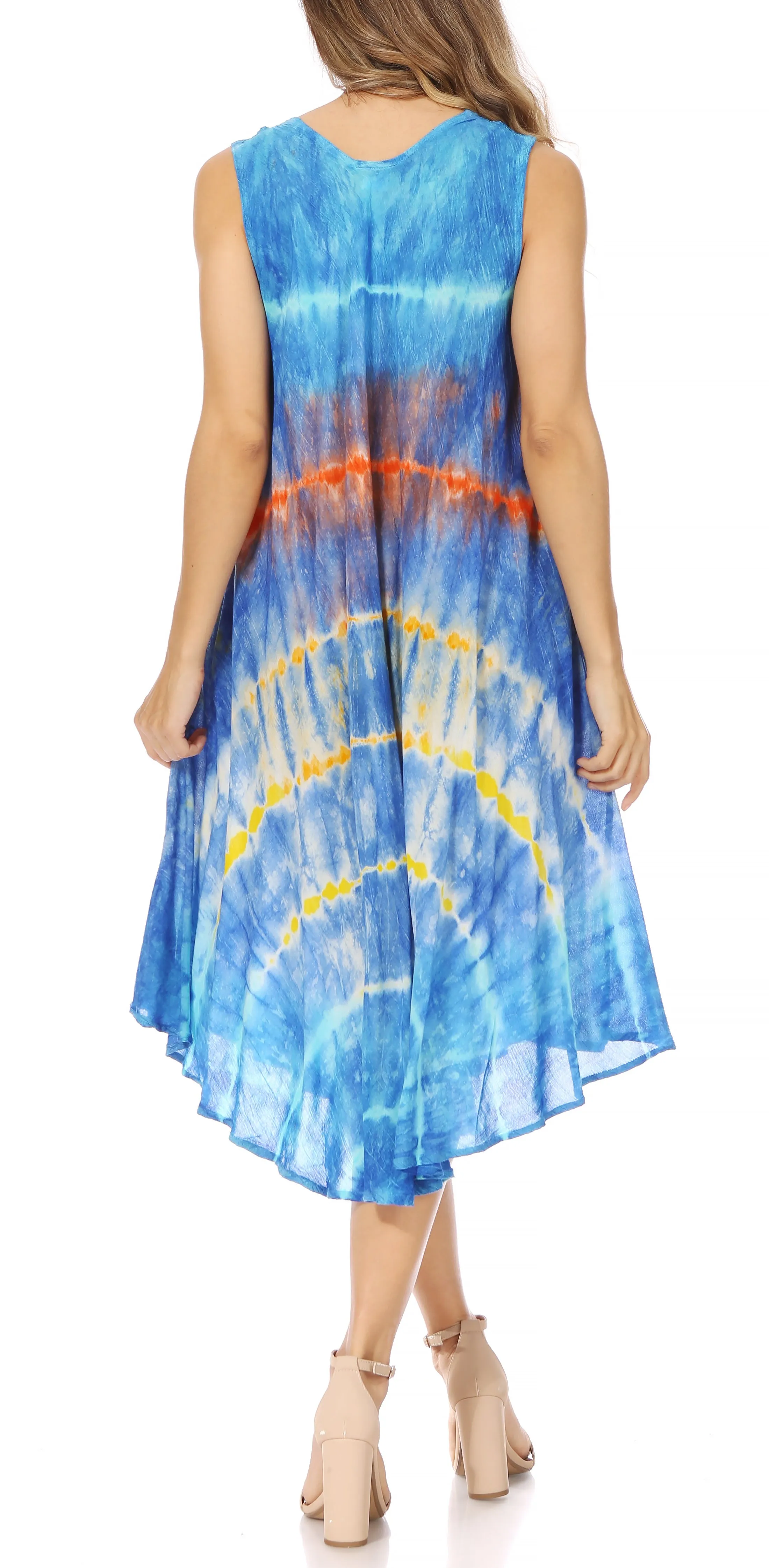 Sakkas Nora Sleeveless Embroidered Short Tie Dye Caftan Dress / Cover Up