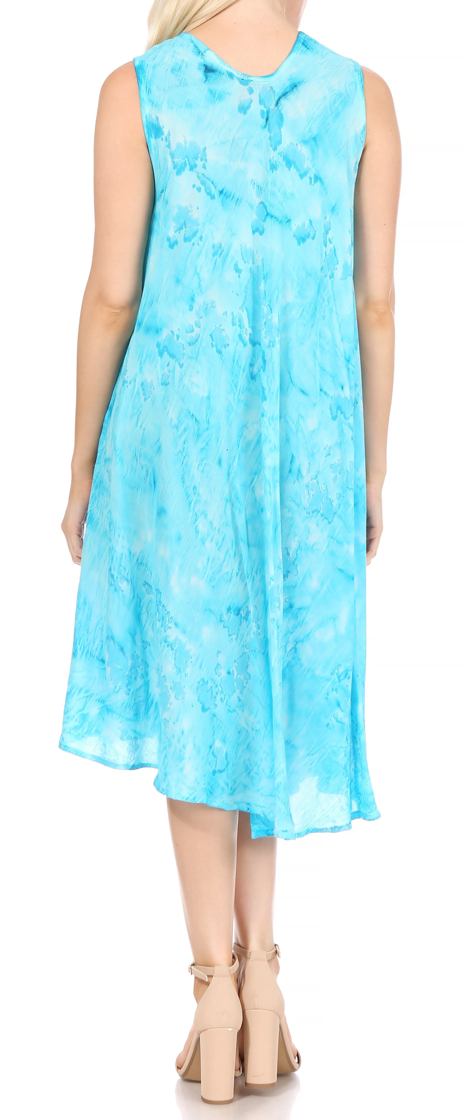 Sakkas Nora Sleeveless Embroidered Short Tie Dye Caftan Dress / Cover Up