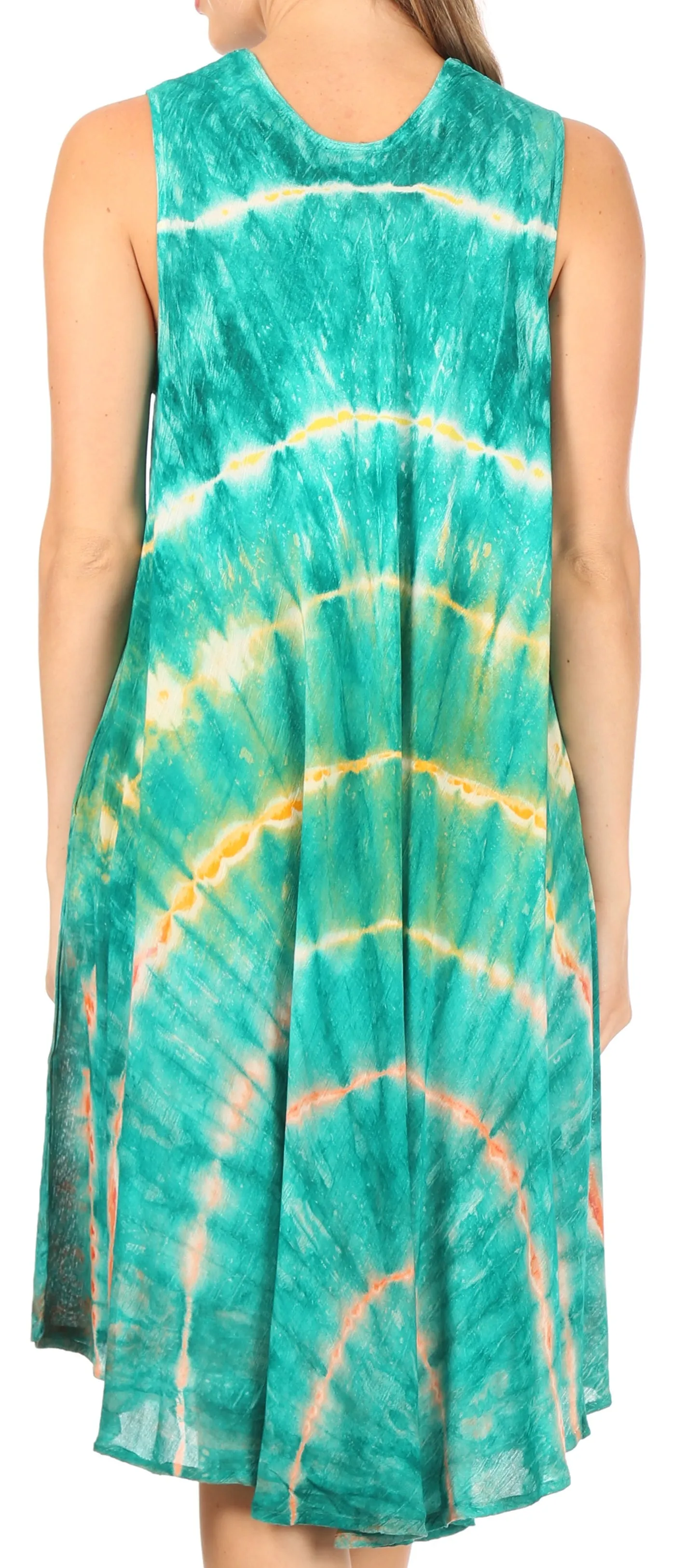 Sakkas Nora Sleeveless Embroidered Short Tie Dye Caftan Dress / Cover Up