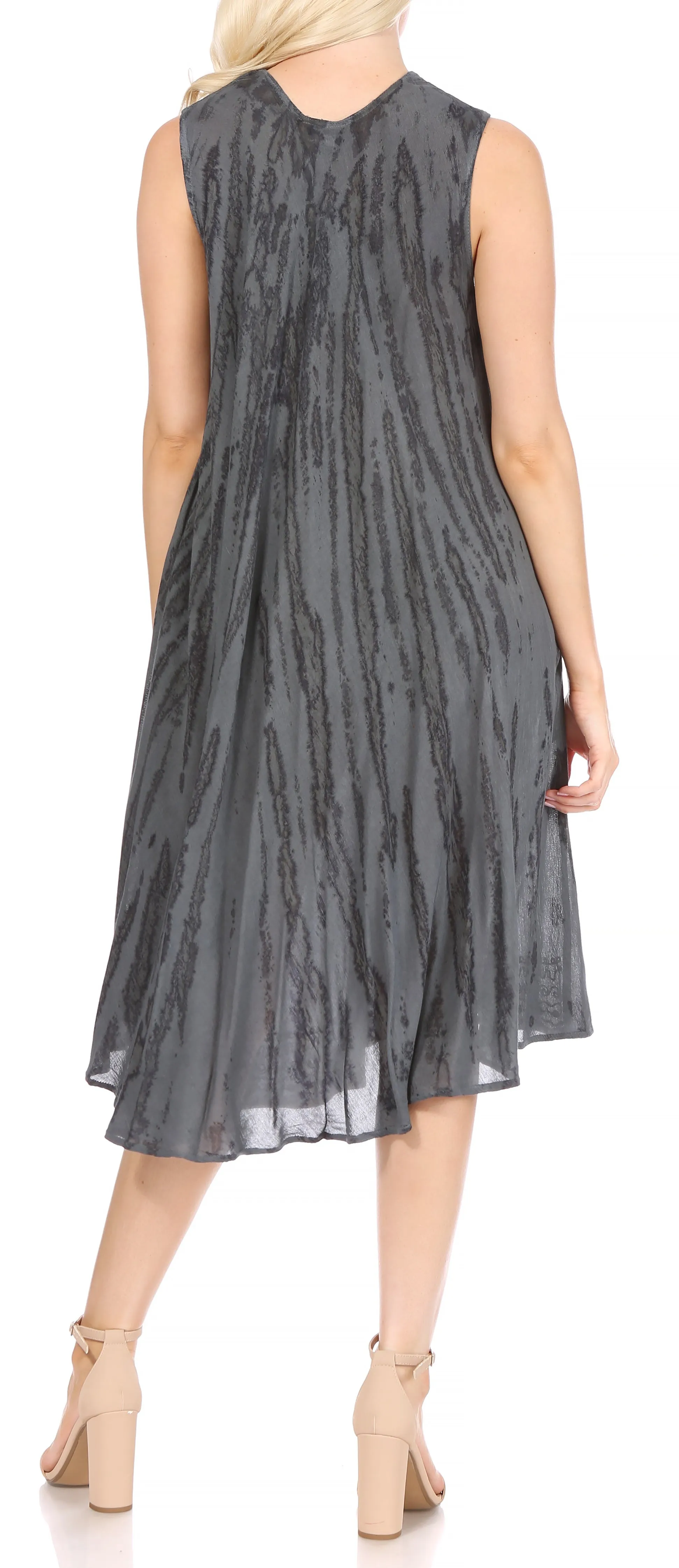 Sakkas Nora Sleeveless Embroidered Short Tie Dye Caftan Dress / Cover Up