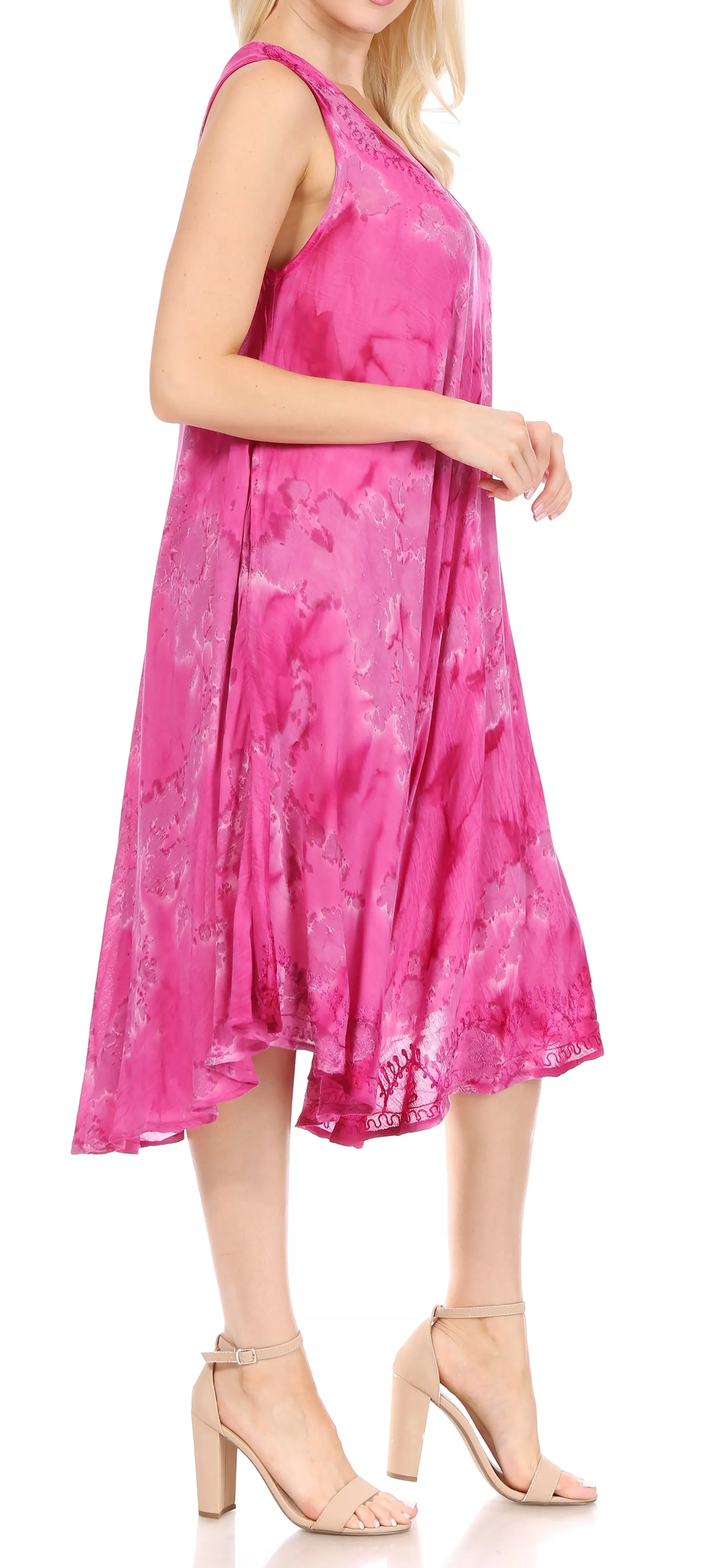 Sakkas Nora Sleeveless Embroidered Short Tie Dye Caftan Dress / Cover Up