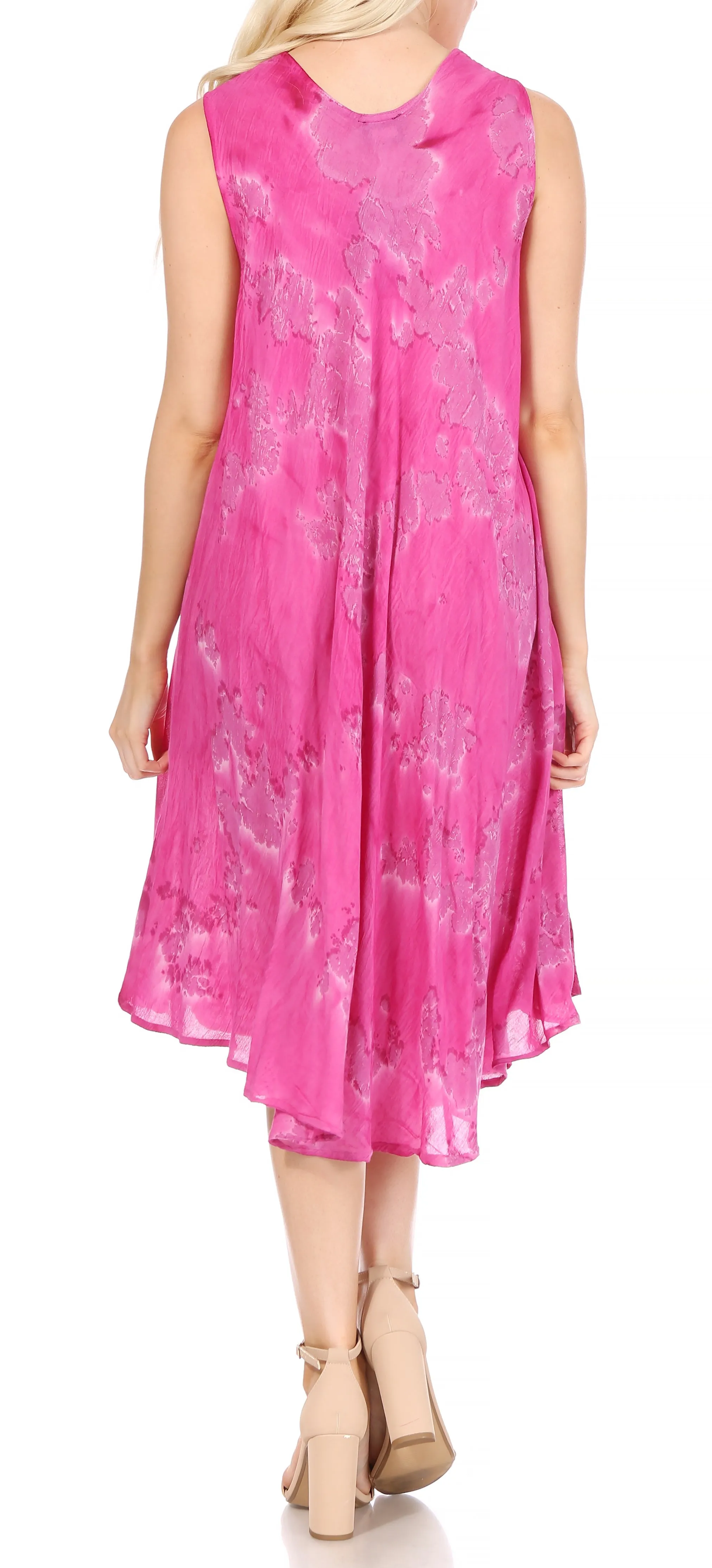 Sakkas Nora Sleeveless Embroidered Short Tie Dye Caftan Dress / Cover Up