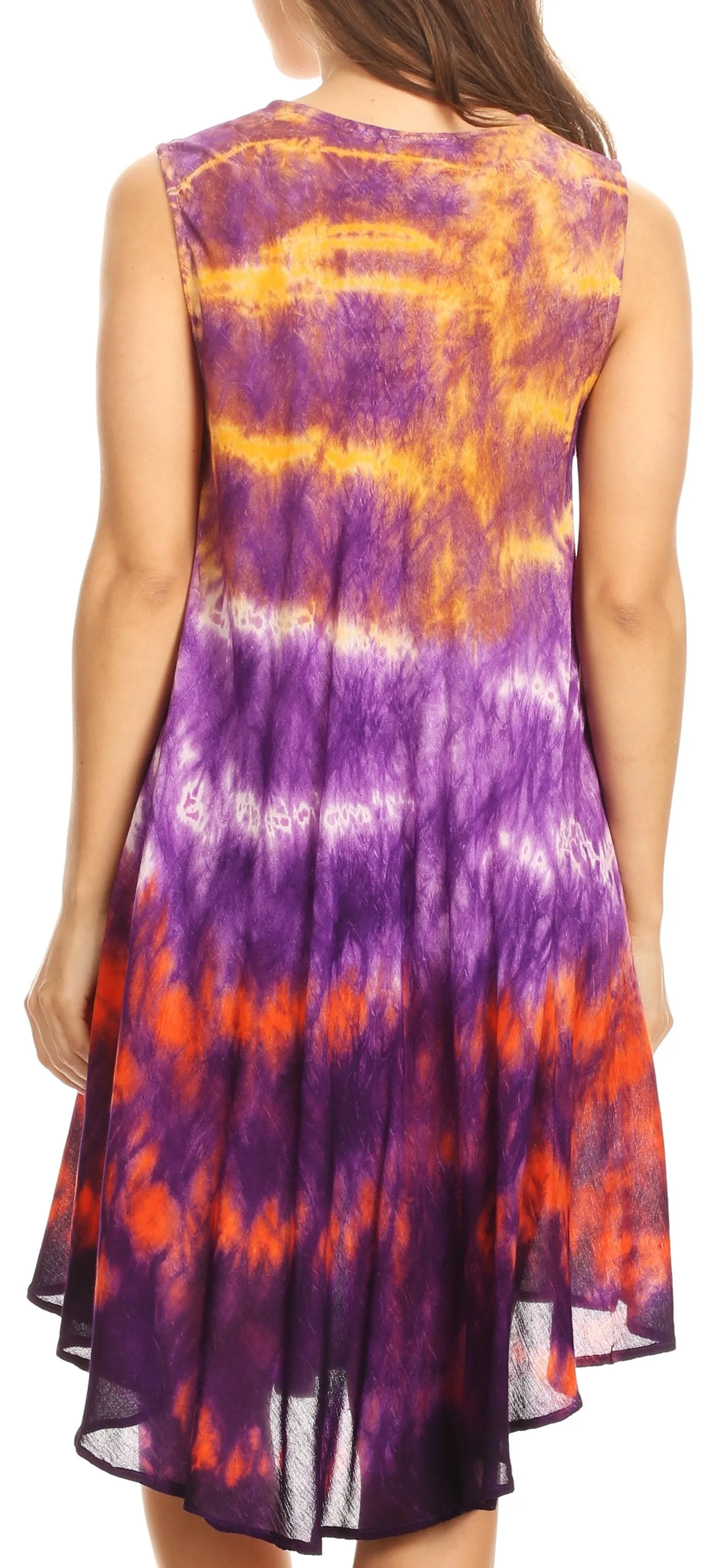 Sakkas Nora Sleeveless Embroidered Short Tie Dye Caftan Dress / Cover Up