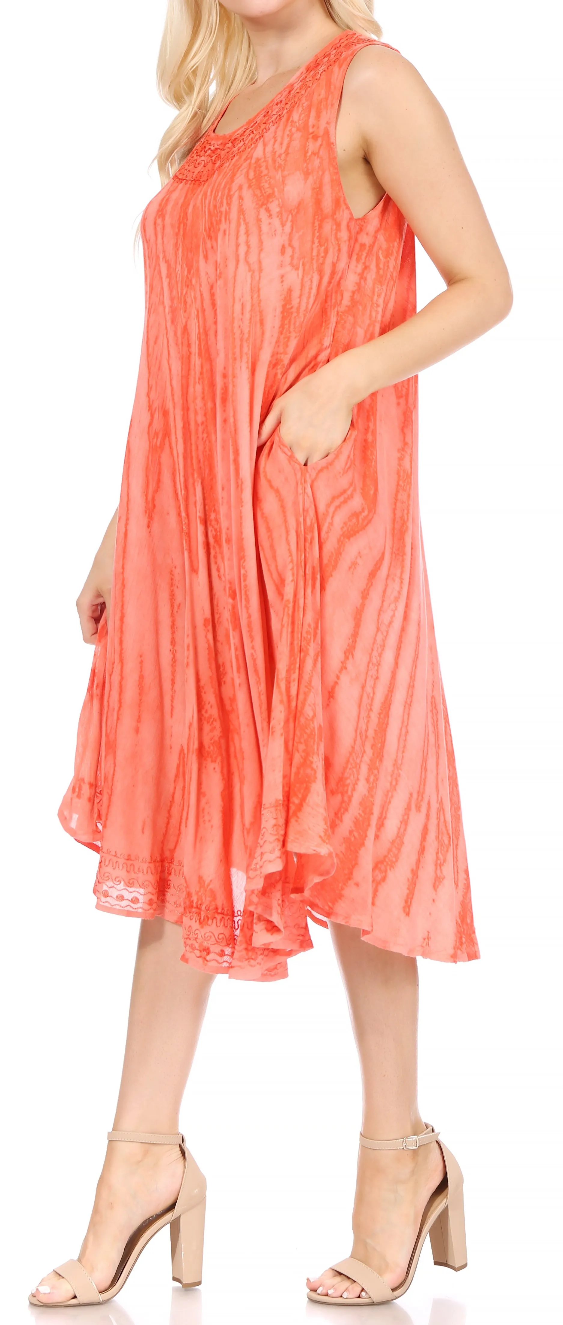 Sakkas Nora Sleeveless Embroidered Short Tie Dye Caftan Dress / Cover Up