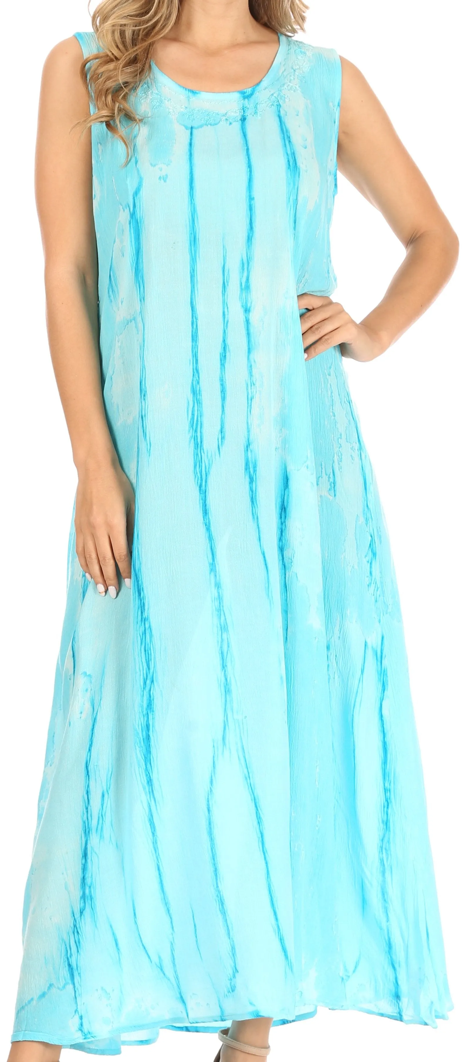 Sakkas Raquel Women's Casual Sleeveless Maxi Summer Caftan Column Dress Tie-Dye