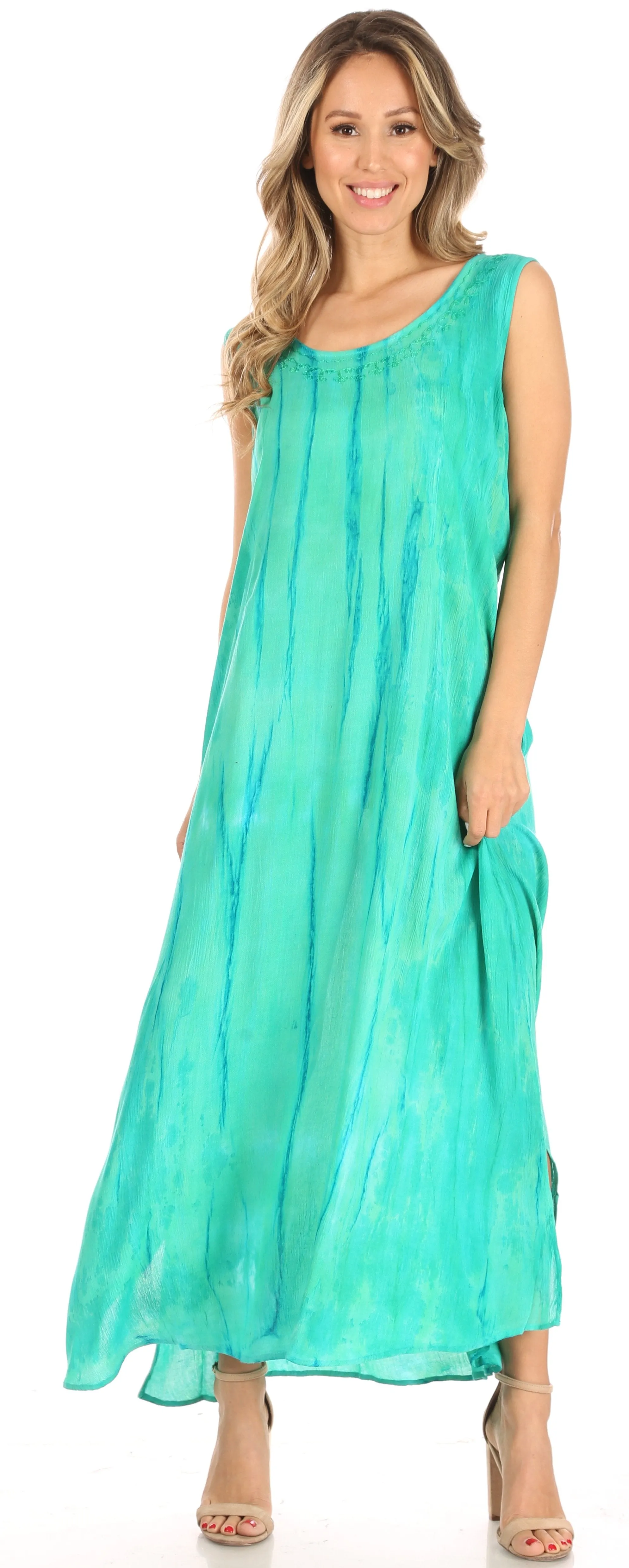 Sakkas Raquel Women's Casual Sleeveless Maxi Summer Caftan Column Dress Tie-Dye