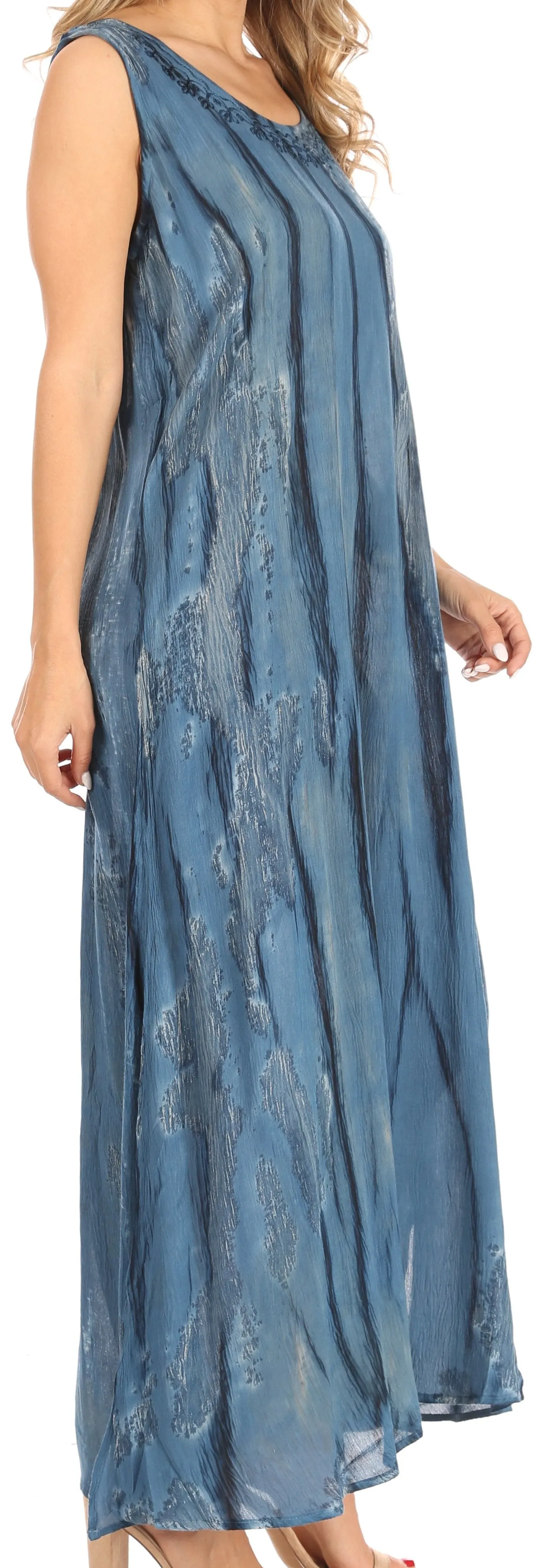 Sakkas Raquel Women's Casual Sleeveless Maxi Summer Caftan Column Dress Tie-Dye