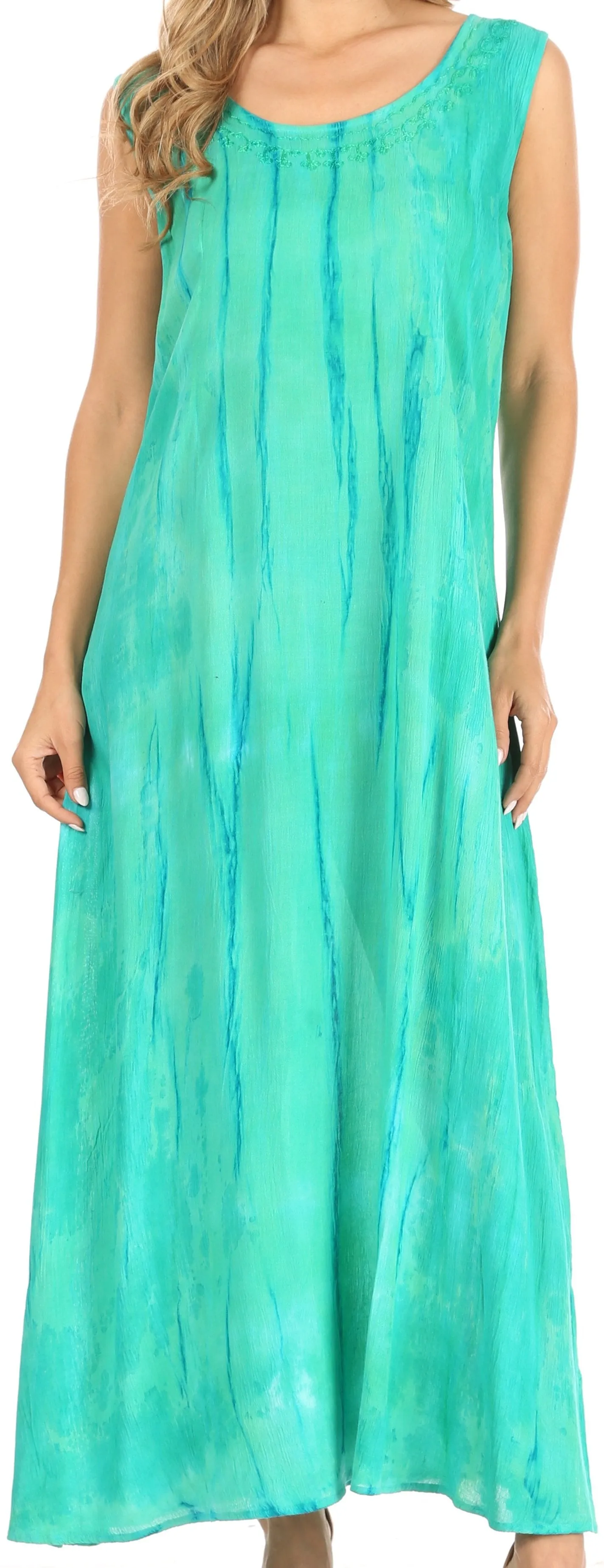 Sakkas Raquel Women's Casual Sleeveless Maxi Summer Caftan Column Dress Tie-Dye