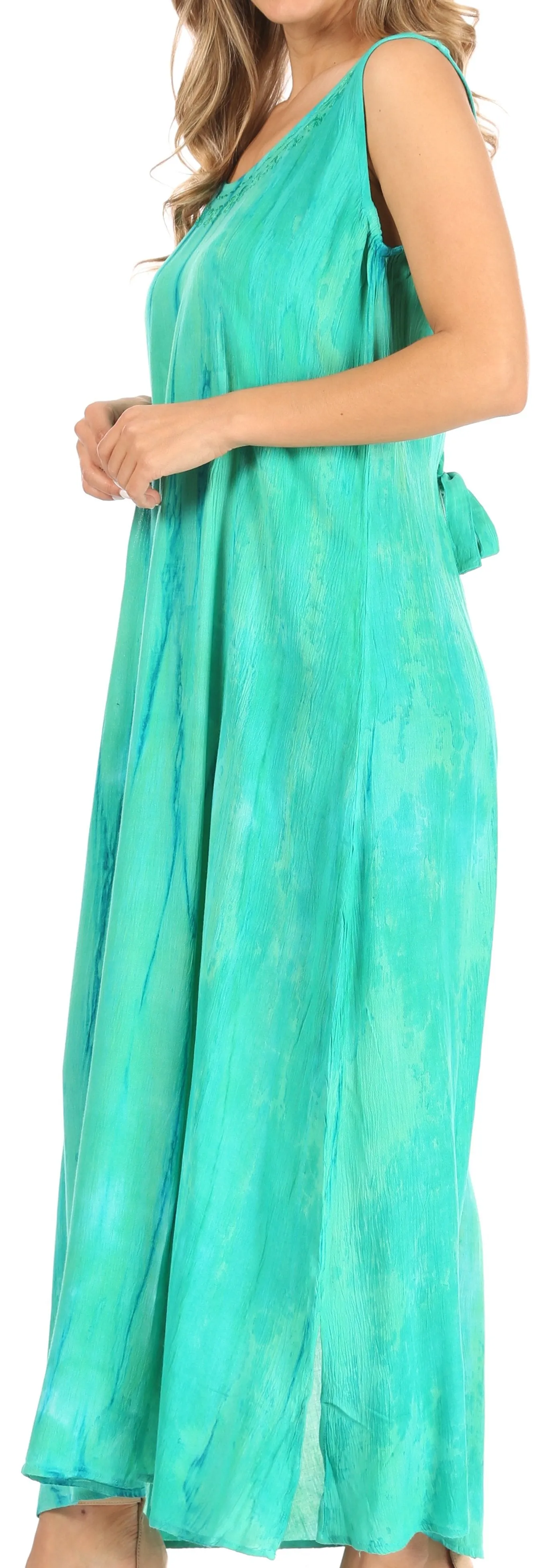 Sakkas Raquel Women's Casual Sleeveless Maxi Summer Caftan Column Dress Tie-Dye