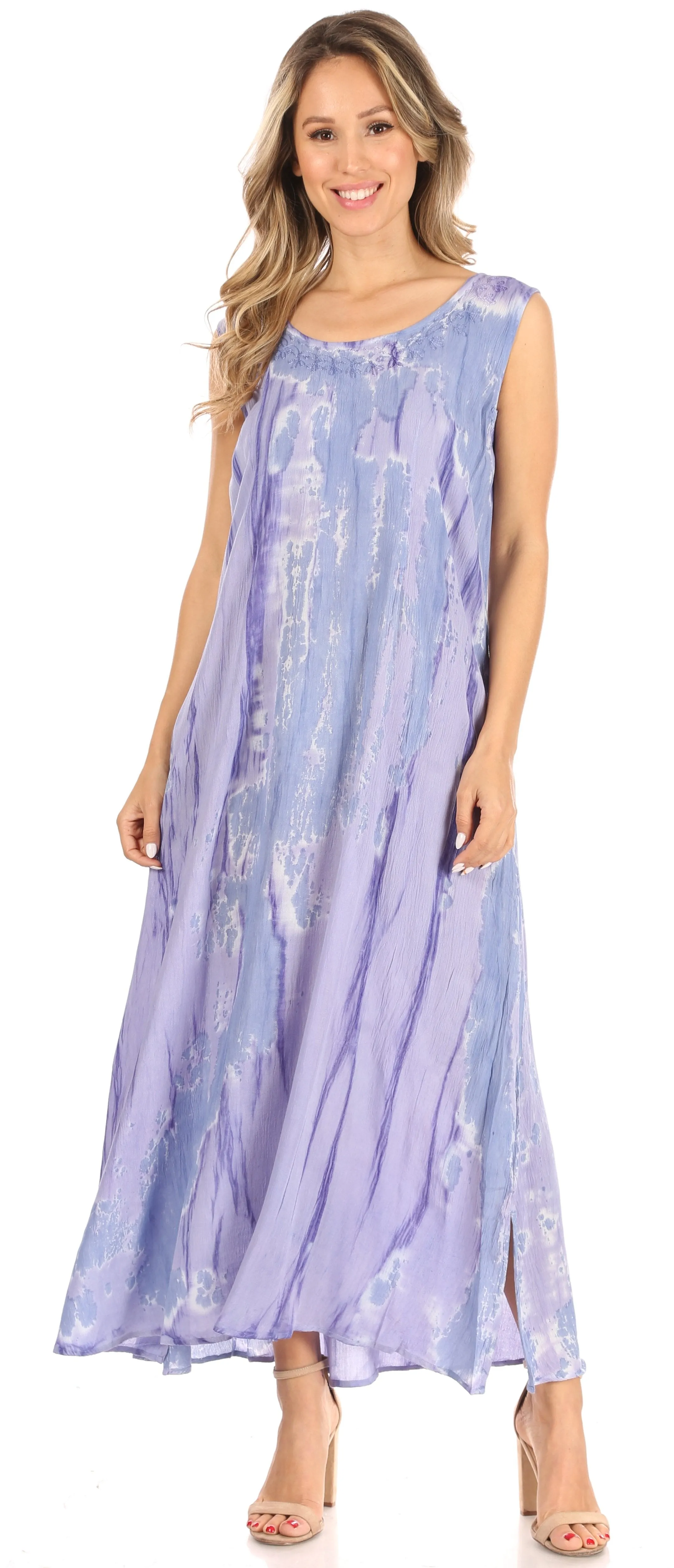 Sakkas Raquel Women's Casual Sleeveless Maxi Summer Caftan Column Dress Tie-Dye