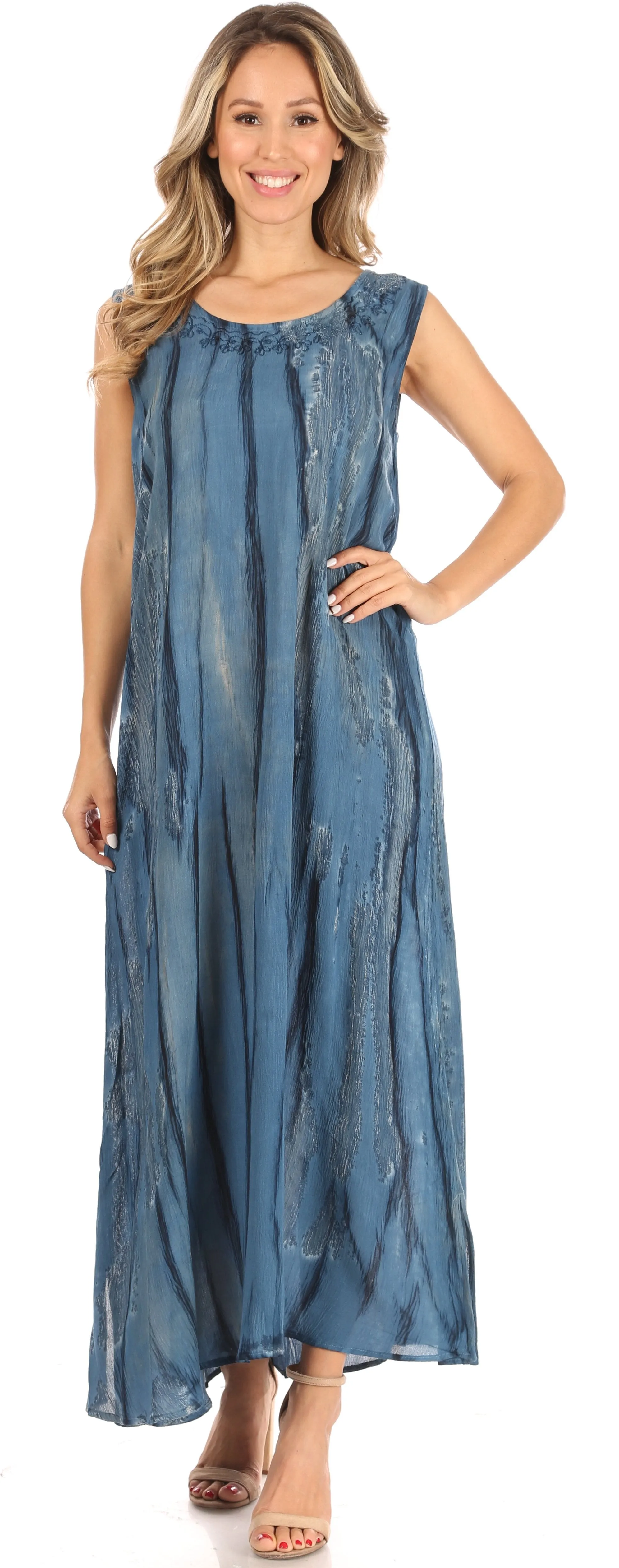 Sakkas Raquel Women's Casual Sleeveless Maxi Summer Caftan Column Dress Tie-Dye