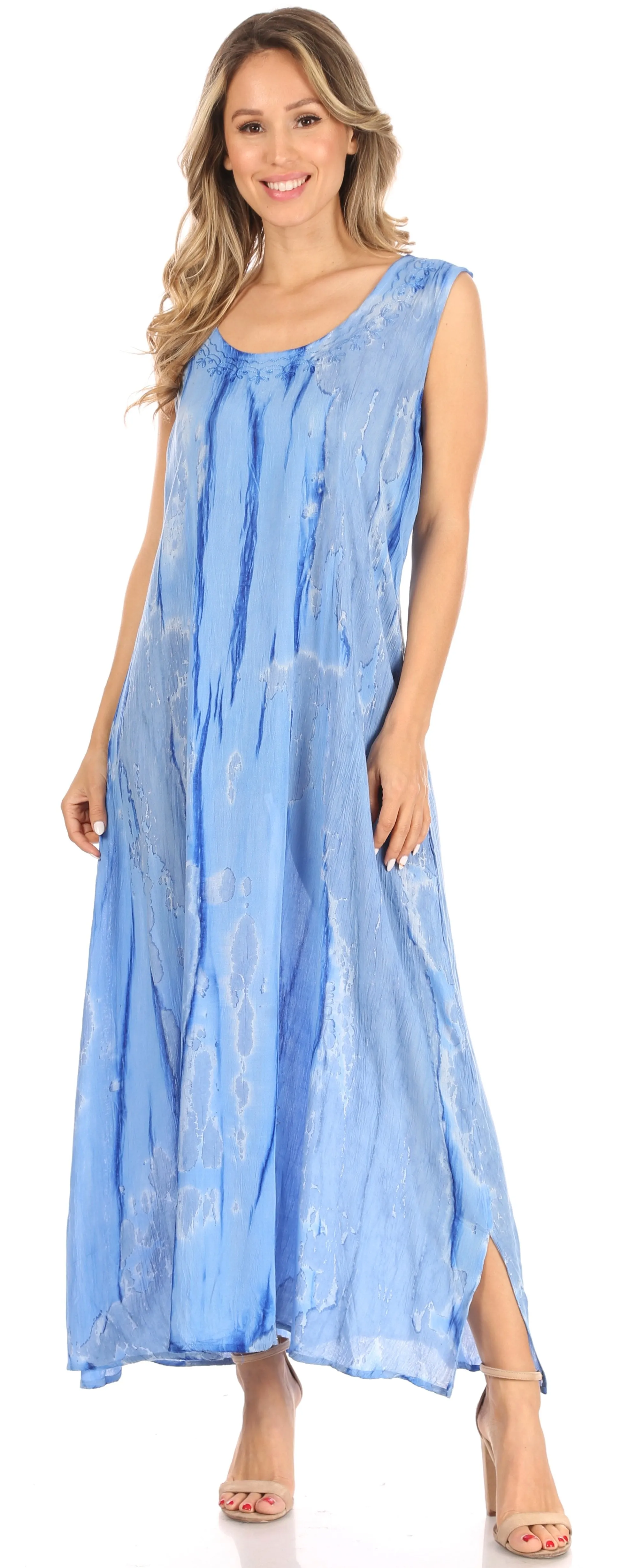 Sakkas Raquel Women's Casual Sleeveless Maxi Summer Caftan Column Dress Tie-Dye