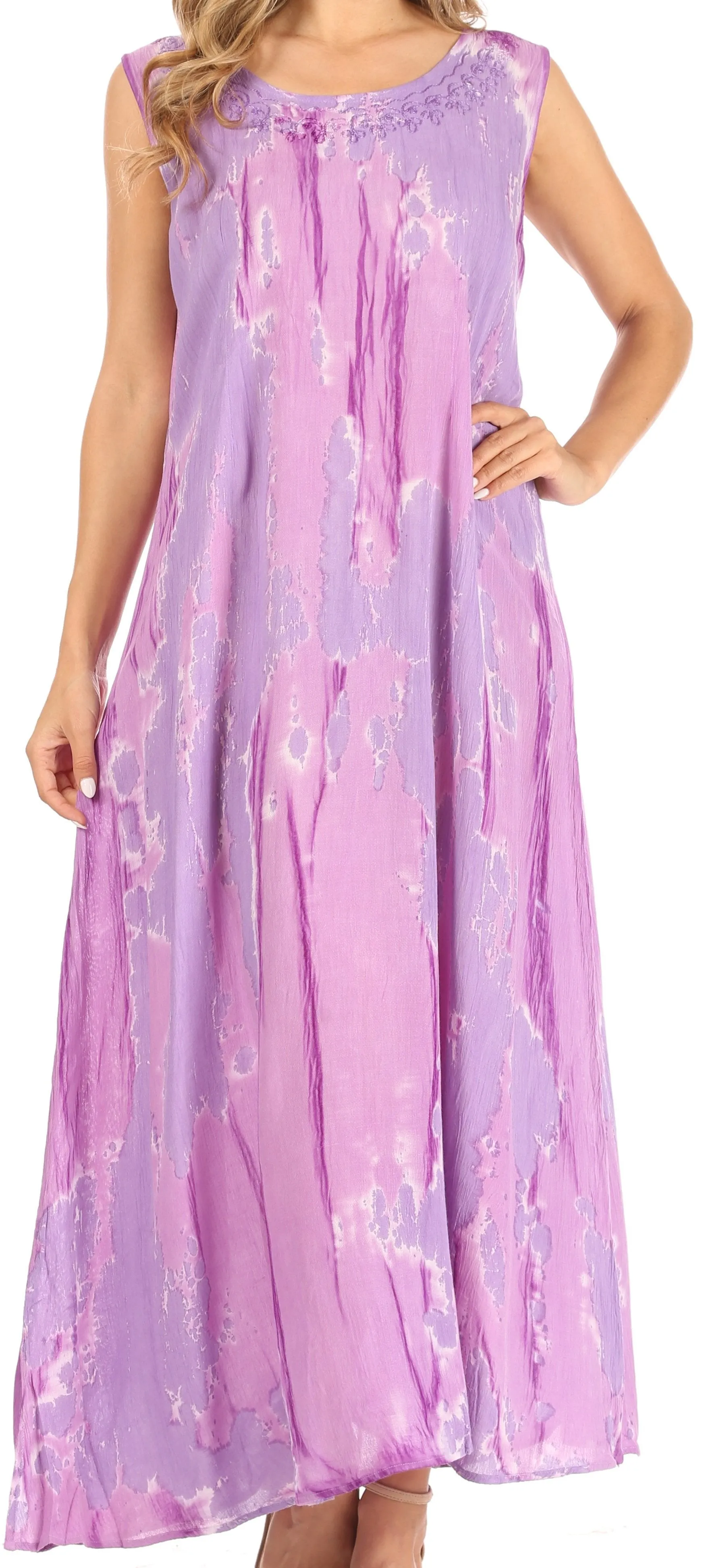 Sakkas Raquel Women's Casual Sleeveless Maxi Summer Caftan Column Dress Tie-Dye