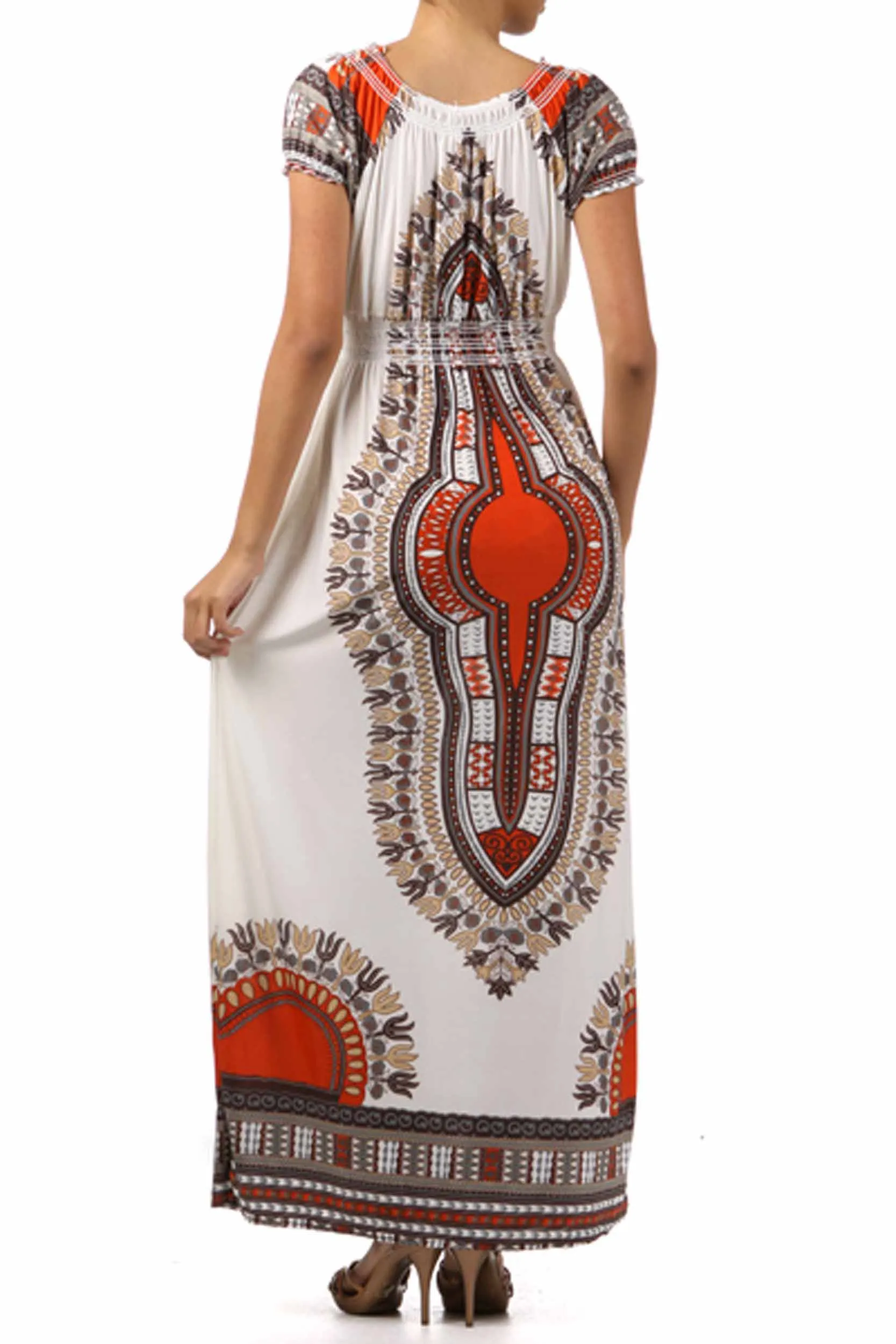 Sakkas Tribal Summer Smocked Empire Waist Maxi Dress