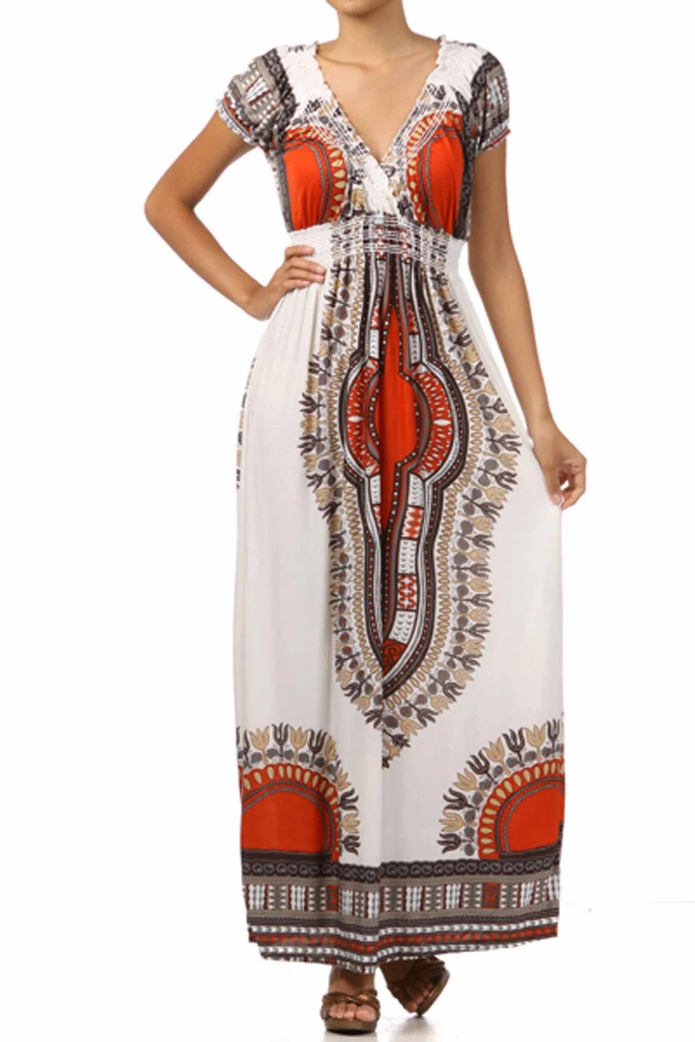 Sakkas Tribal Summer Smocked Empire Waist Maxi Dress