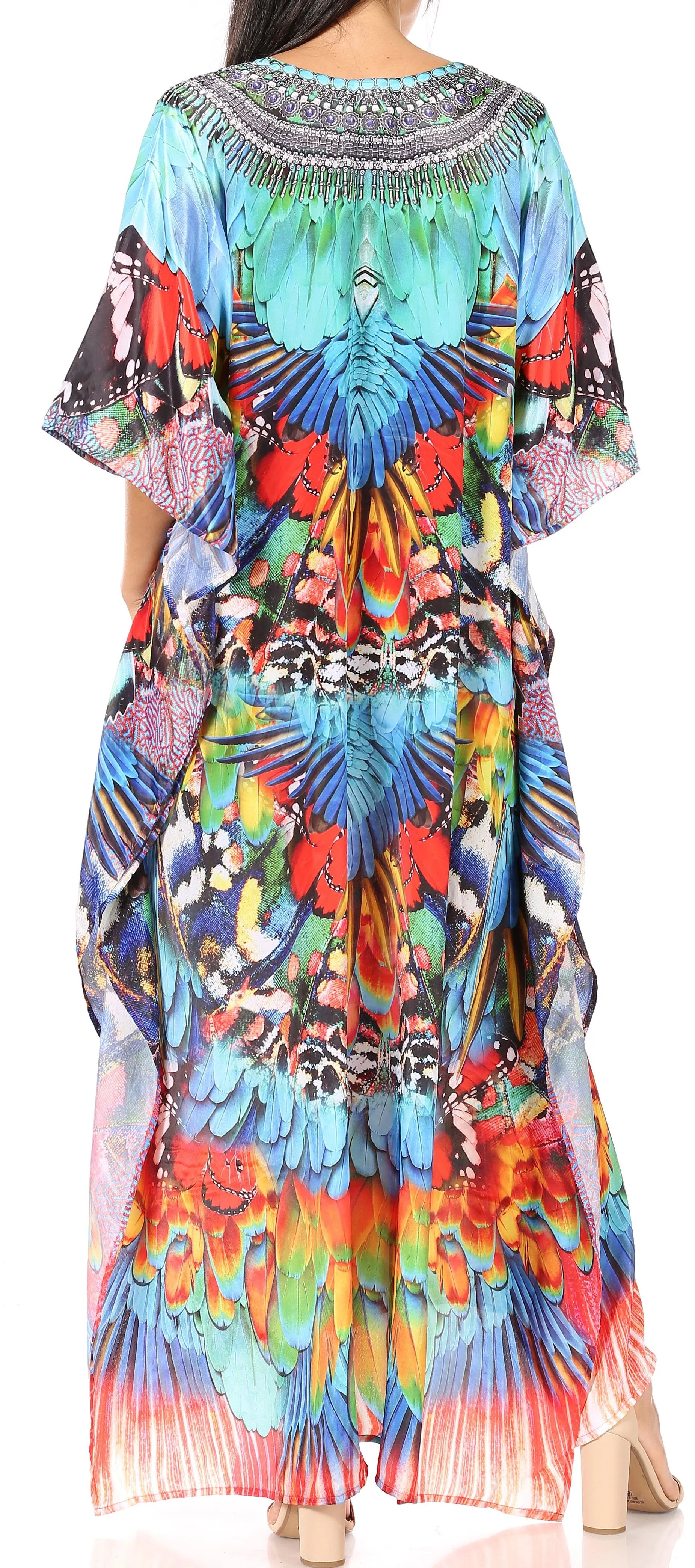 Sakkas Yeni Women's Short Sleeve V-neck Summer Floral Long Caftan Dress Cover-up