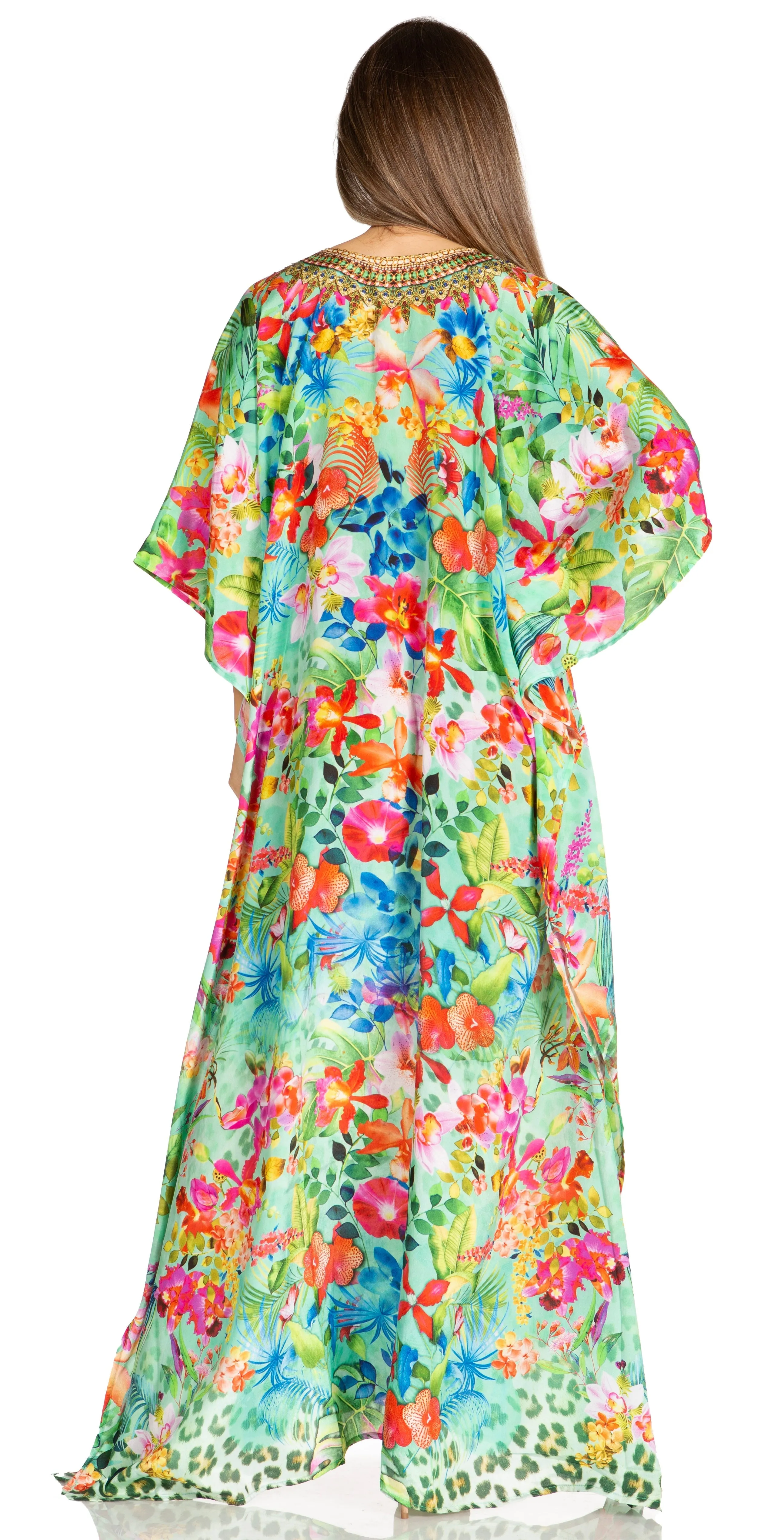 Sakkas Yeni Women's Short Sleeve V-neck Summer Floral Long Caftan Dress Cover-up